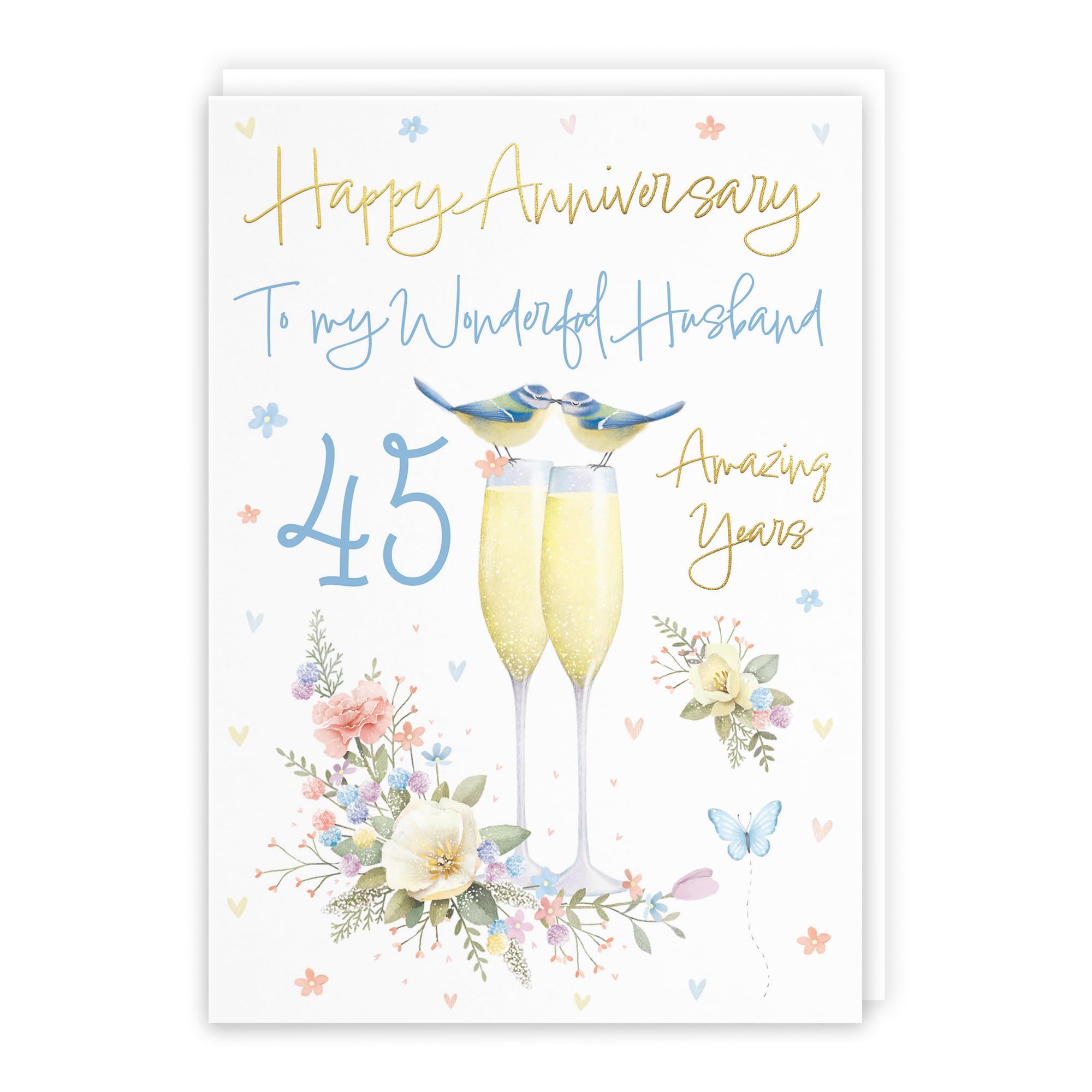 Hunts England, Husband 45th Anniversary Card, A5 Size, Champagne Flutes, Gold Foil, 45th Anniversary Card For Husband