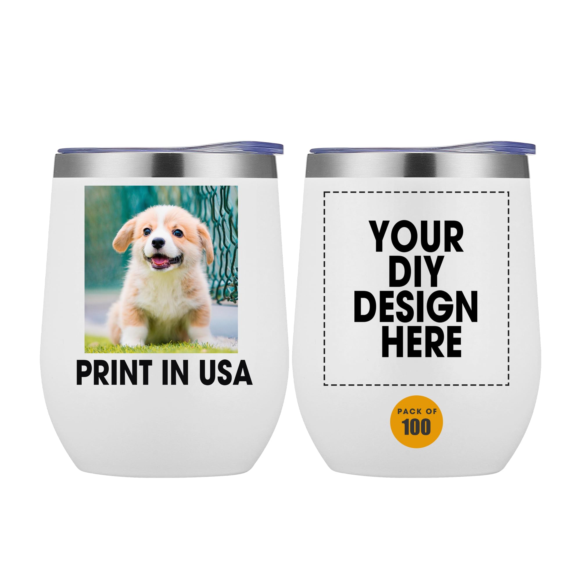 Personalized Custom Wine Tumbler Print in USA 12oz 100Pcs Stainless Steel Travel Coffee Cup with Lid Straw Double