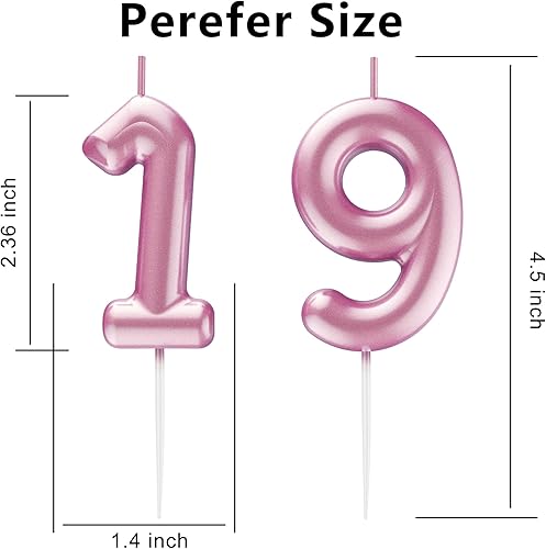Miniatura 2 de Vela rosa número 19 feliz cumpleaños número 3D velas para cumpleaños pastel decoración fiesta boda aniversario celebración suministros