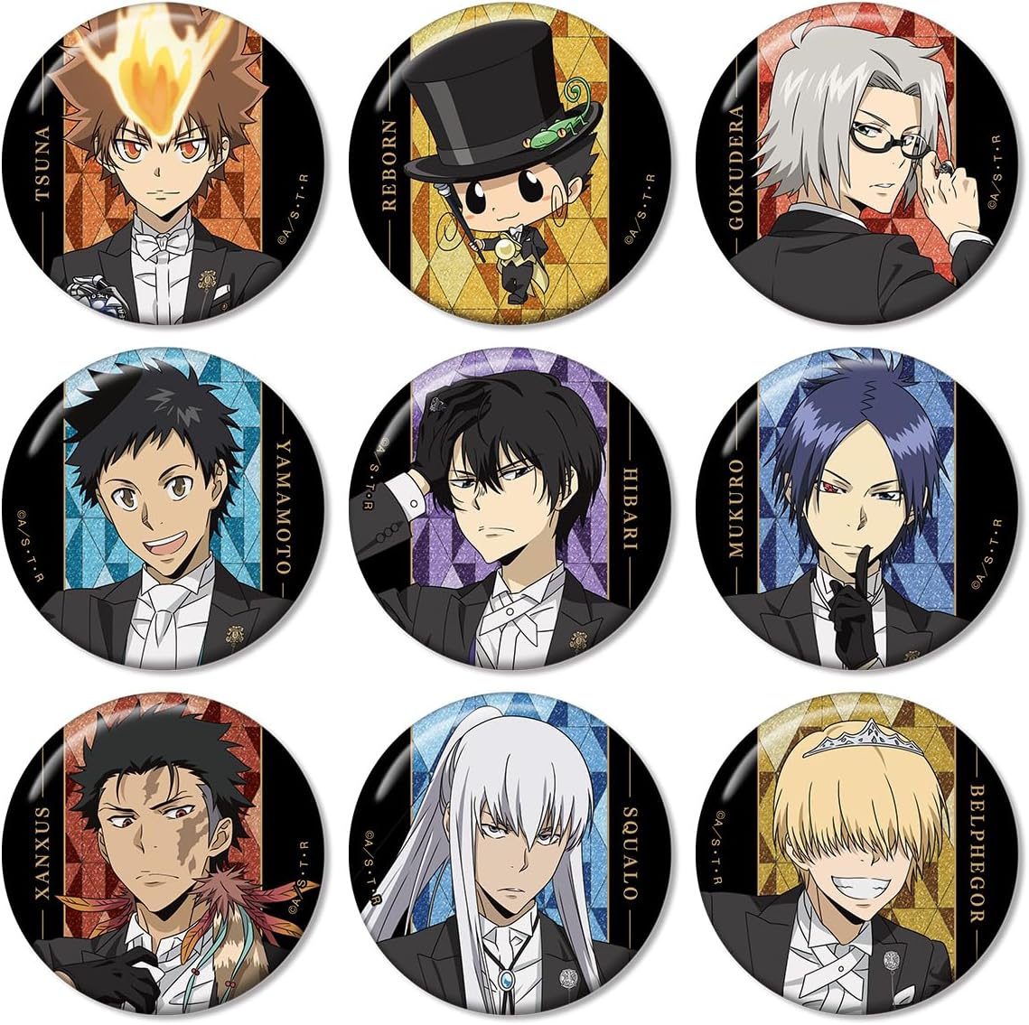 Home Teacher Hitman Reborn! Illustrated Tuxedo Ver. Trading Glitter Tin Badges 9 Piece Box