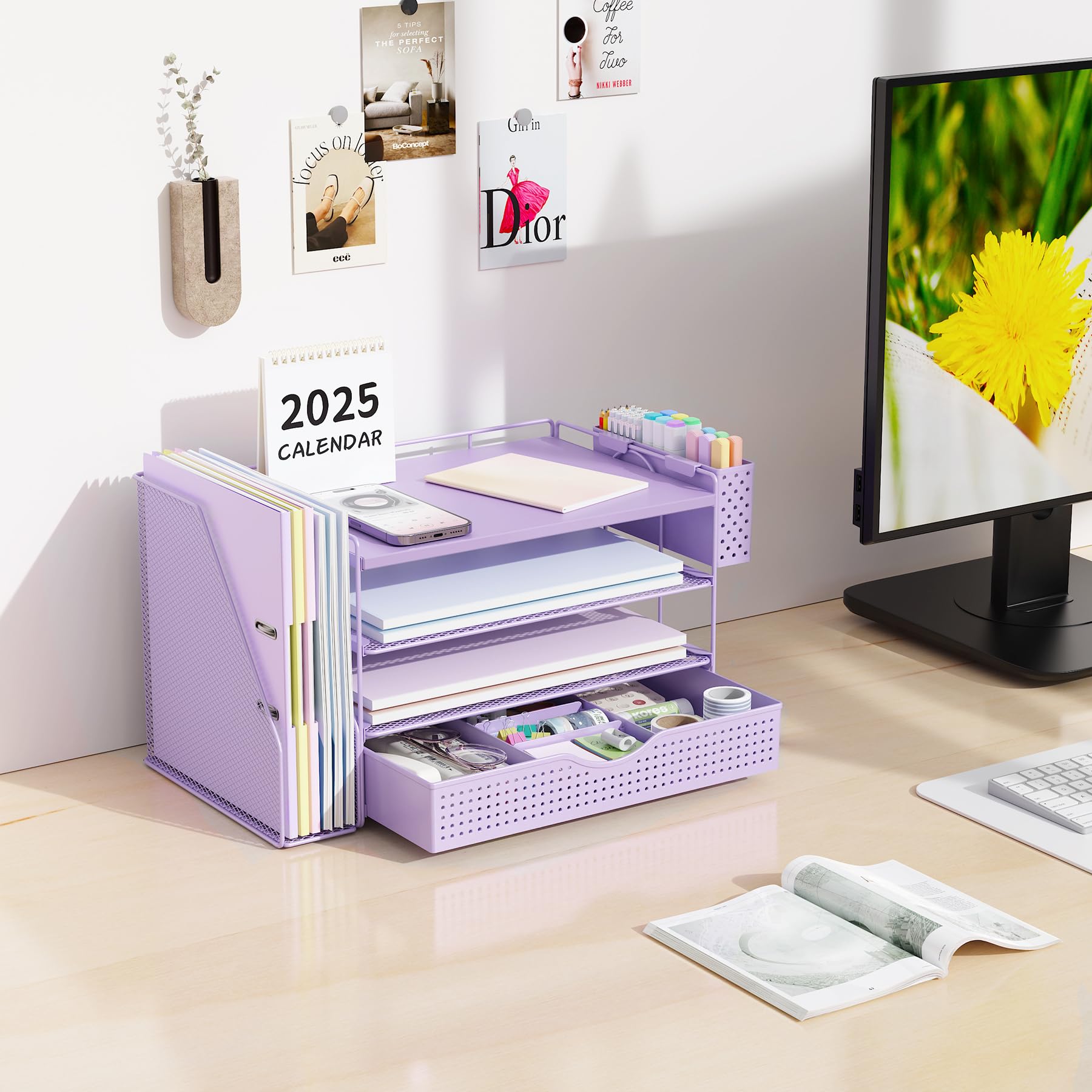 Wood Desk Organizers and Accessories with File Holder & Catalog Racks view 3