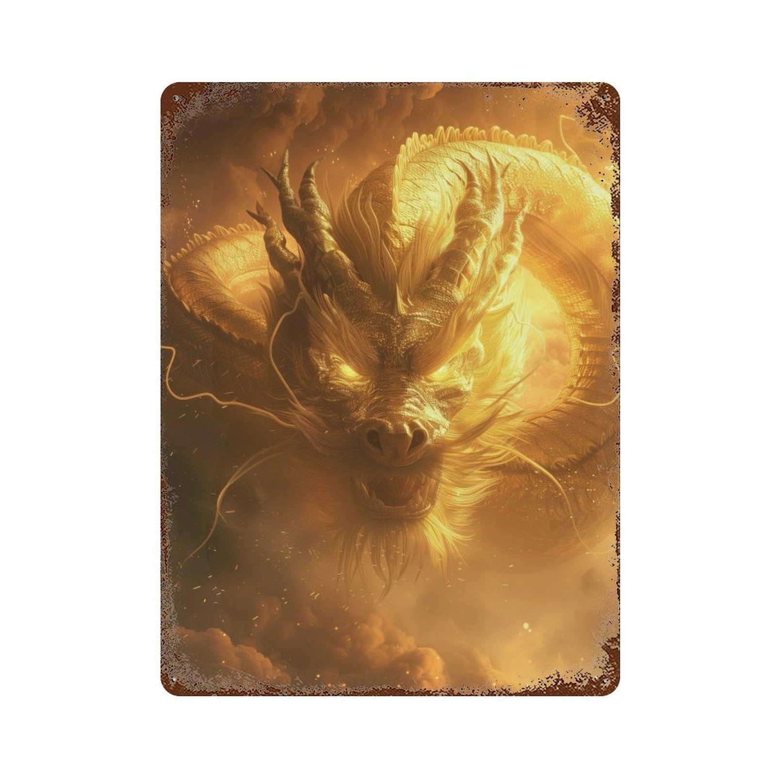Retro Metal Sign with Golden Chinese Dragon Design 15.7"x11.8", for Farmhouse, Kitchen And Entryway Decor, Shabby Chic Decor