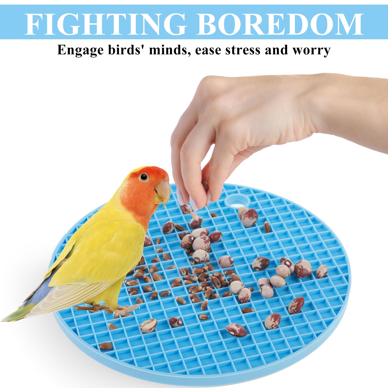 2Pcs Foraging Mats for Cockatiel, Bird Slow Feeder Mats, Interactive Foraging Mat for Parakeets, Cockatiels and Small Birds (Green/Light Blue) - image 6