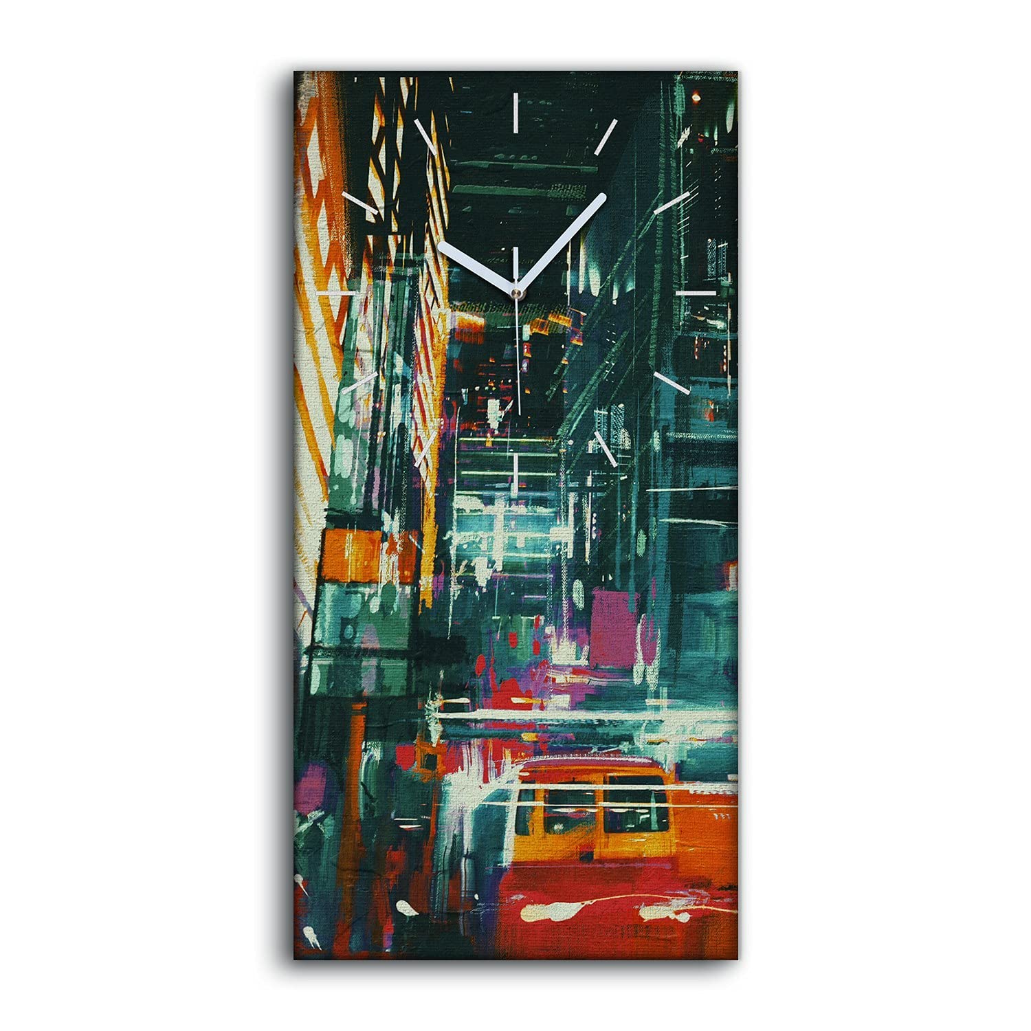 Horloge sur toile 30x60cm street de la ville à la nuit muette pour salon