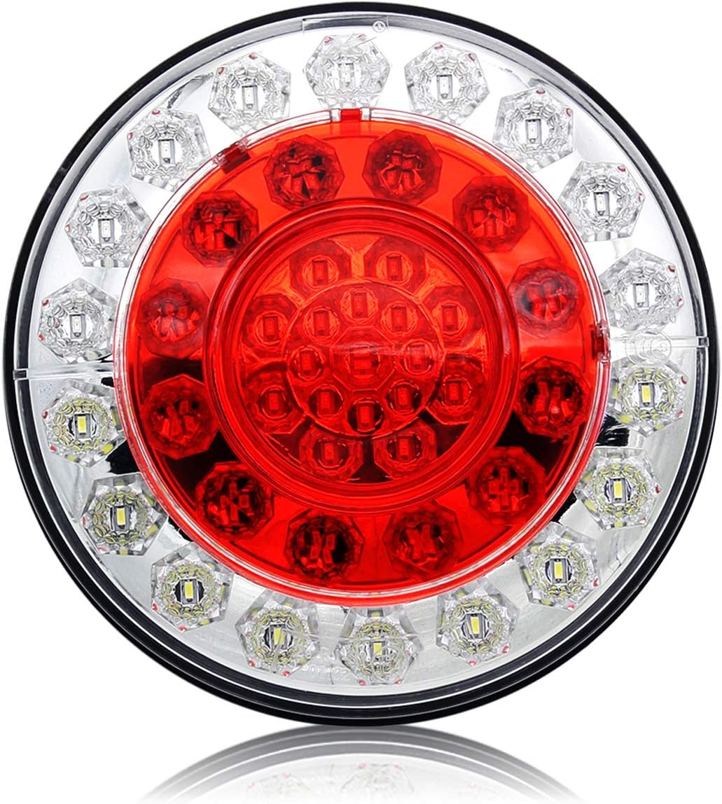 DC12V / 24V⌀4.7'' Round Four-in-one Integrated Car Rear Light Assemblies Light -Position light - Brake light - Turn Signal Light - Back-up Light For Truck Trailer Caravan Van UTE RV