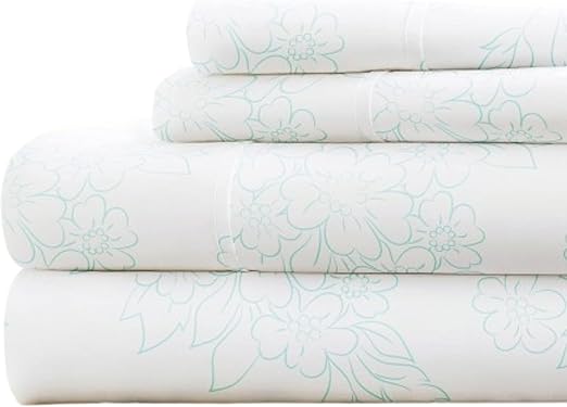 Linen Market Double-Brushed Patterned Microfiber Twin Sheet Set 3 Piece – Oeko-TEX Certified Ultra Soft & Wrinkle-Free - 16" Deep Pocket Sheets - Easy Care Twin Size - Vines Aqua