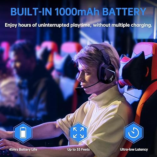 Miniatura 4 de SOMIC GS401PRO - Auriculares inalámbricos para juegos con micrófono, Bluetooth 5.2 auriculares inalámbricos de baja latencia con batería de 45