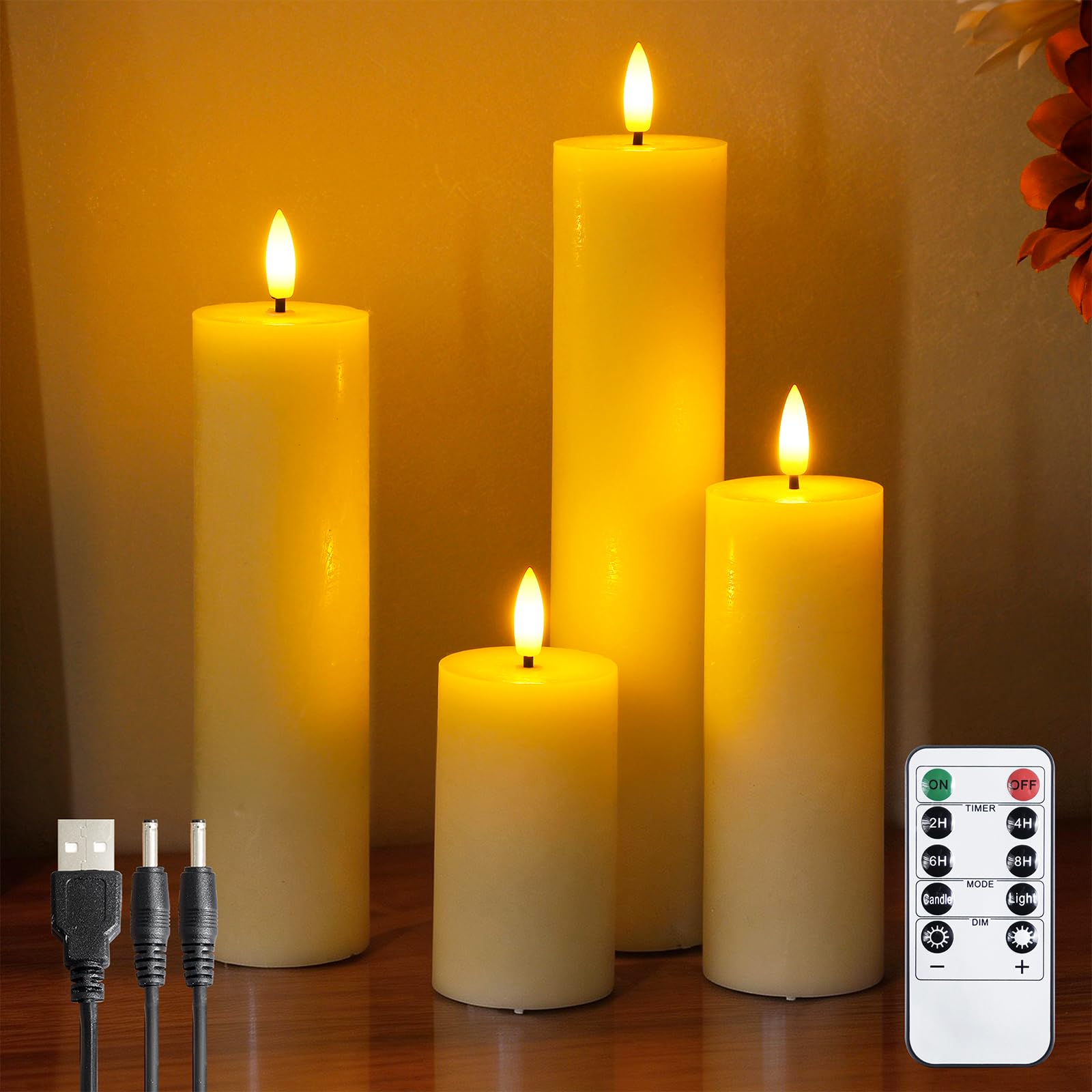 PChero Candele coniche a LED rosse con telecomando timer, 3 pezzi candele da finestra tremolanti senza fiamma in vera cera a batteria antigoccia portacandele per decorazioni Natale Halloween feste