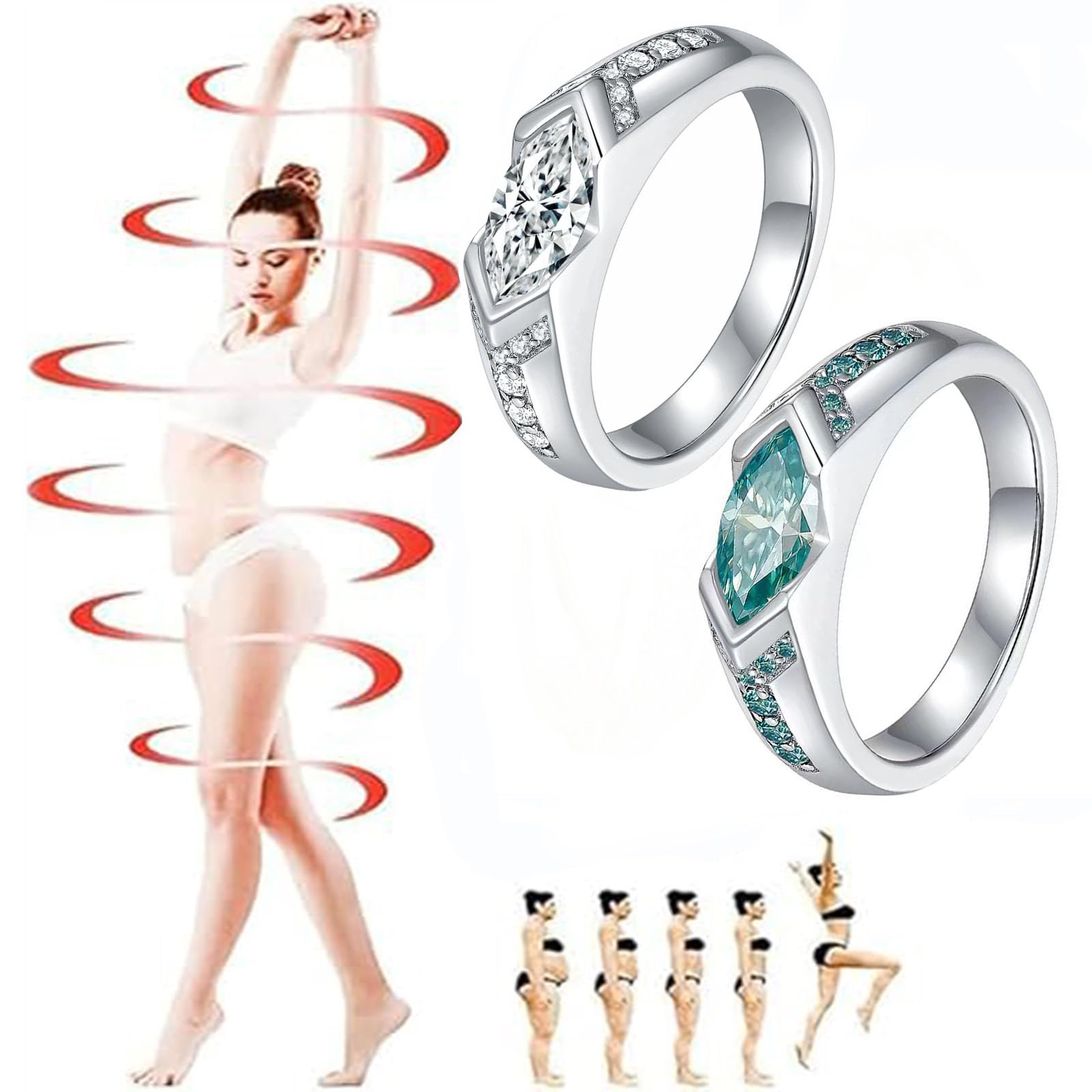 Magtherapy Lymphatic Therapy Titanium Ion Moissanite Diamond Ring, Acupuncture Unclog Bloodstream and Lymph Nodes Torina Crystal-Quartz Ionix Ring Open Cubic Zirconia Ring