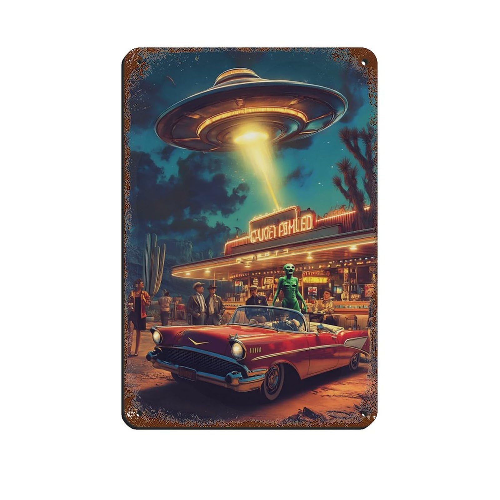 Retro UFO Diner,Vintage Alien Encounter Tin Sign Vintage Metal Pub Club Cafe Bar Home Wall Art Decoration Poster Retro 8x12inch(20x30cm)