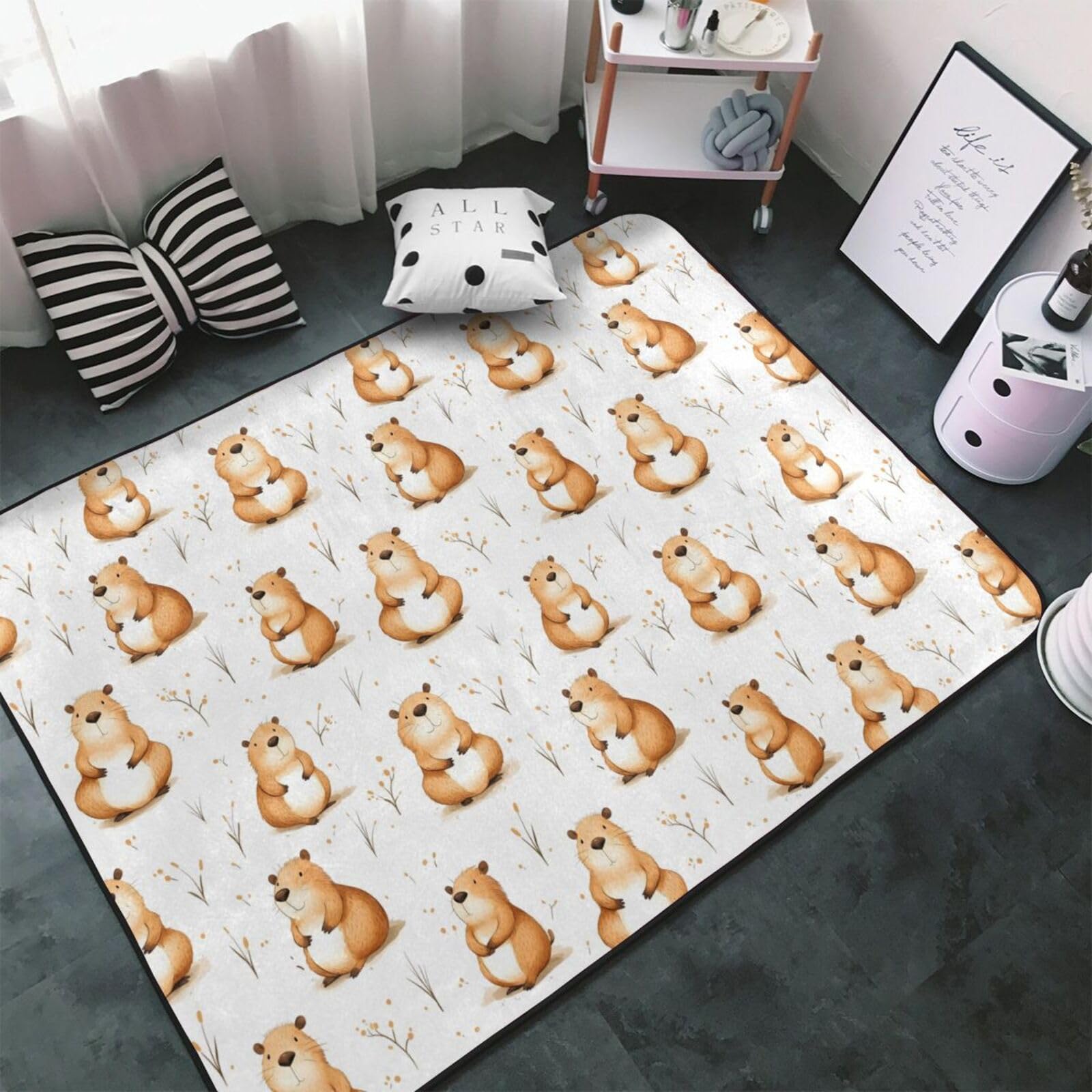 Tapis antidérapant et lavable avec motif souris de champ pour chambre