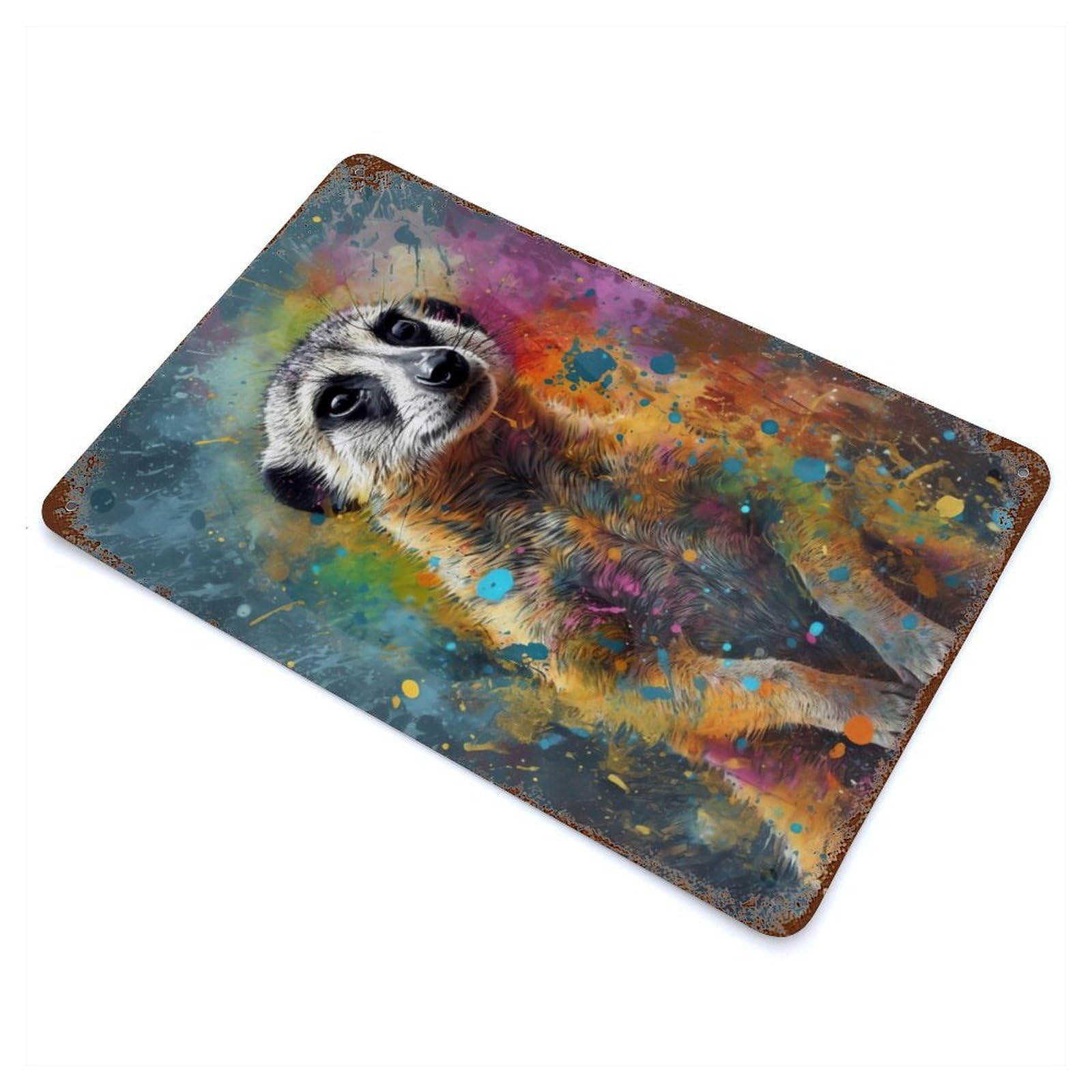 Garage Style Meerkat Painting Weathered Tin Sign 11.8"x7.9", Classic Wall Plaque for Bar And Workshop