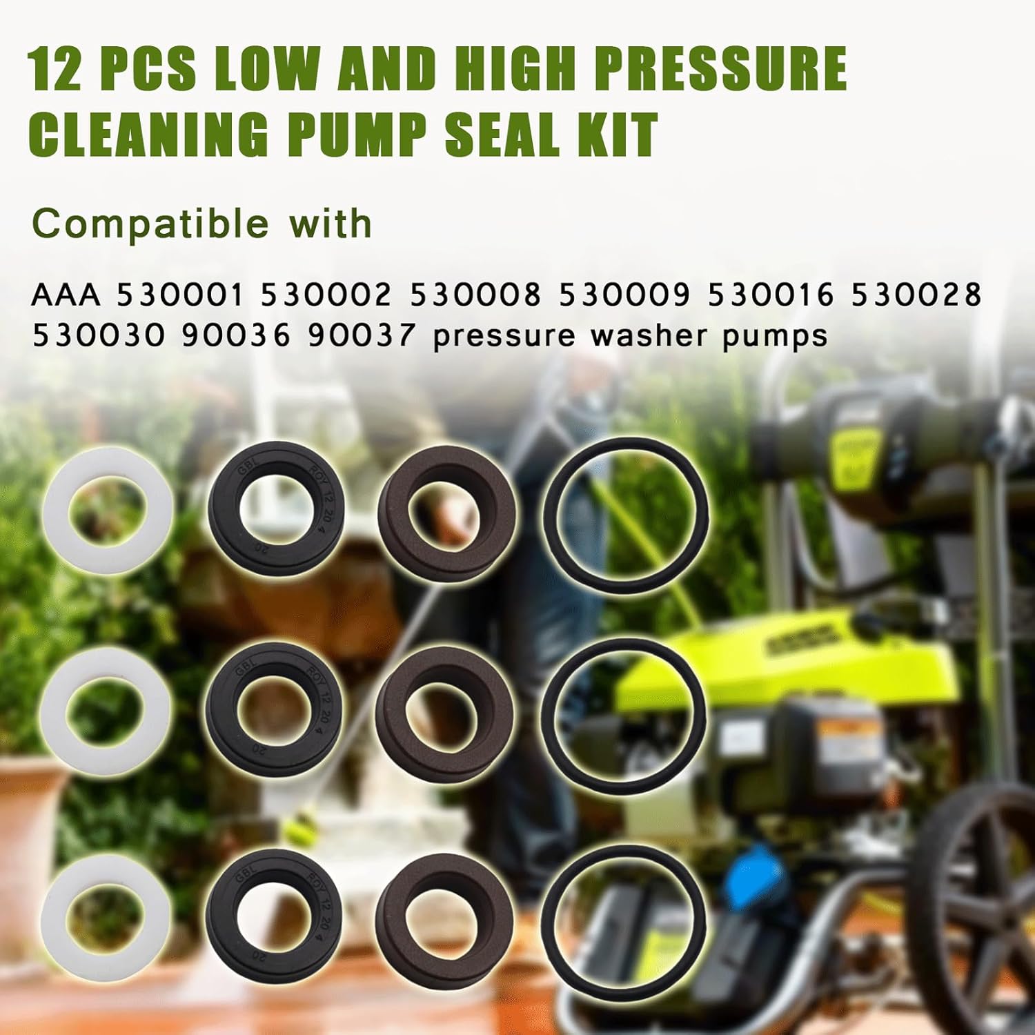 7105742 12 Pcs Low and High Pressure Cleaning Pump Seal Kit for Simpson for AAA 530001 530002 530008 530009 530016 530028 530030 90036 90037 Washer Pumps