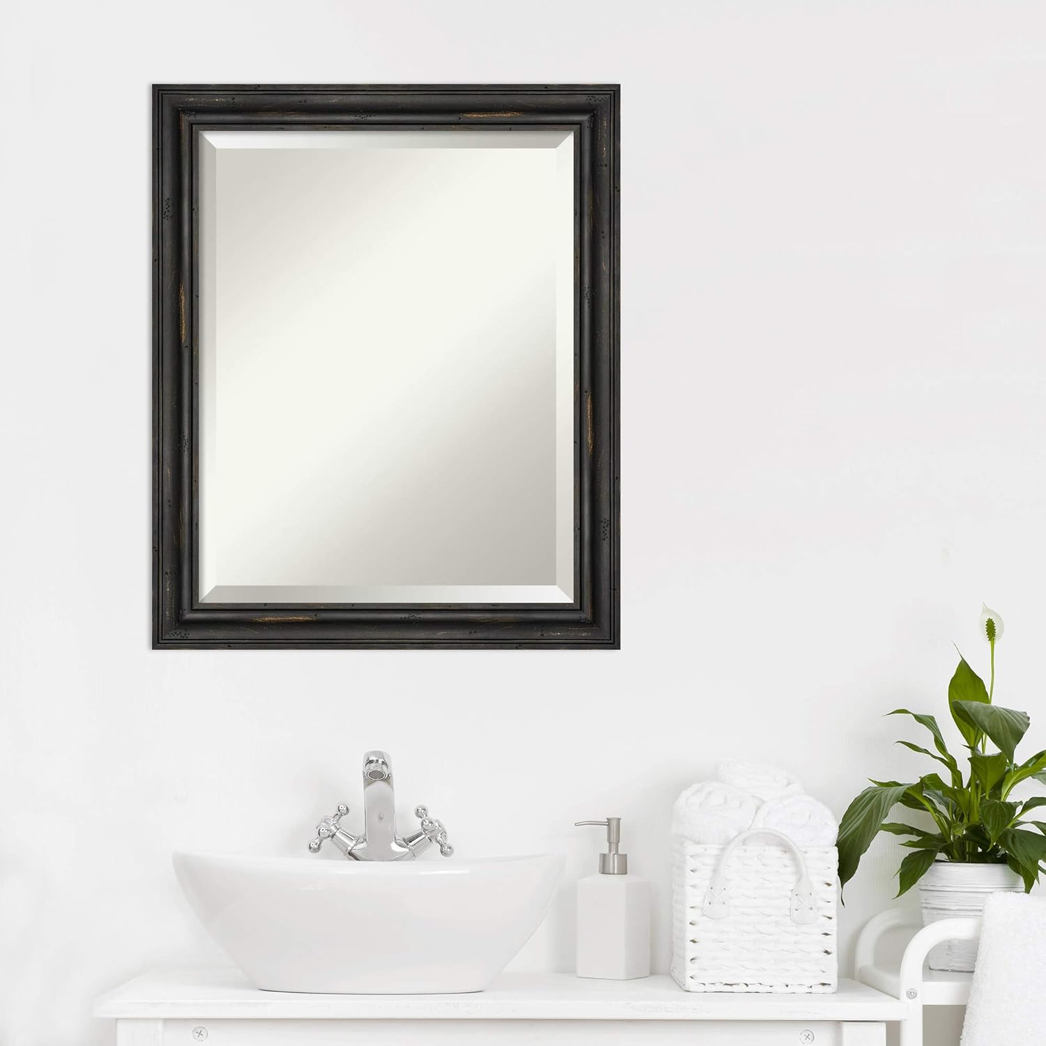 Amanti Art Bathroom Mirror for Over Sink, Vanity Mirror, Wood Frame, Hangs Horizonally and Vertically, Bathroom Wall Decor, Beveled Edge