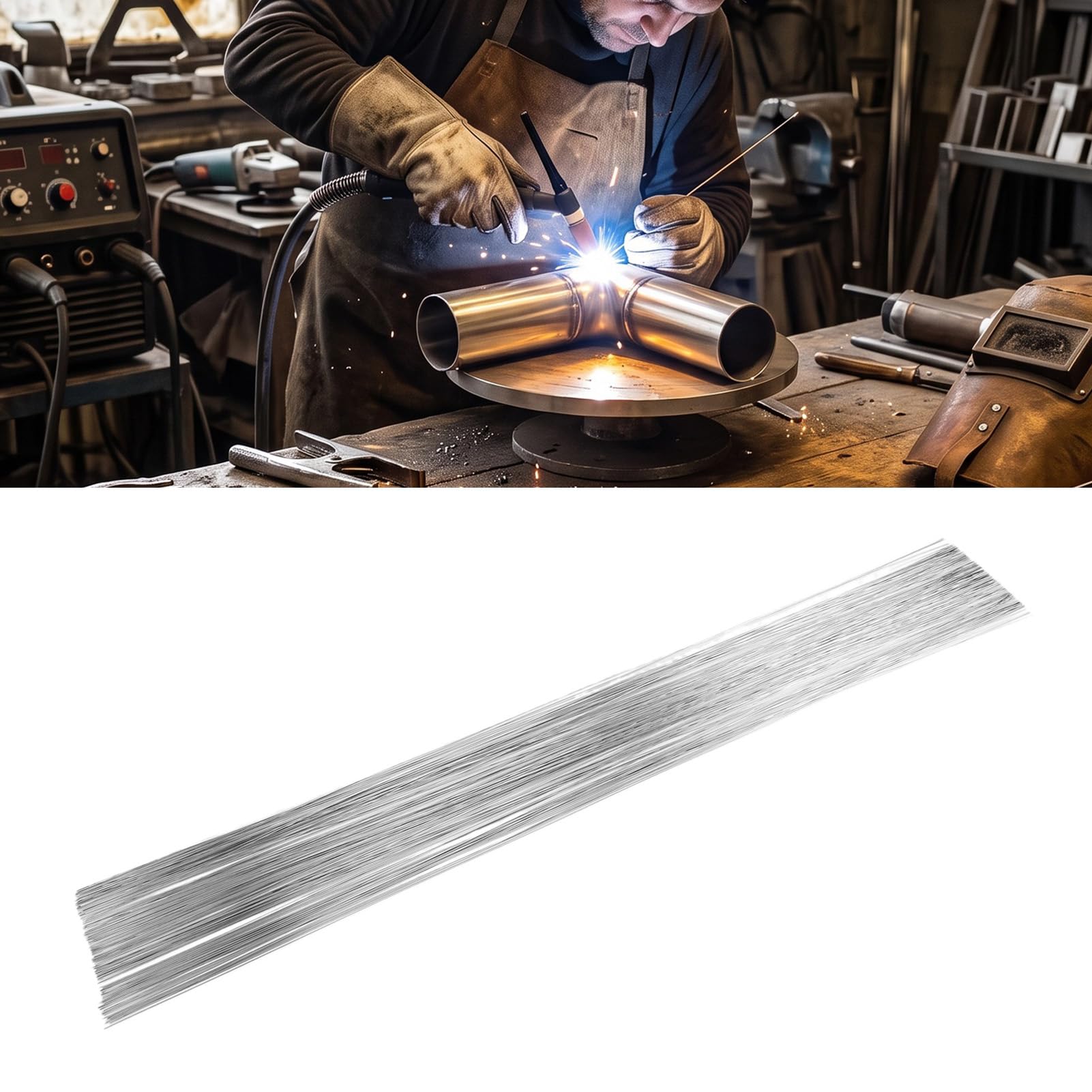 GOWENIC Asta per Saldatura in Acciaio Inossidabile da 1 Mm, Confezione da 100 |Elettrodo Ad di Argon per Cantiere Edile di Officina Agricola