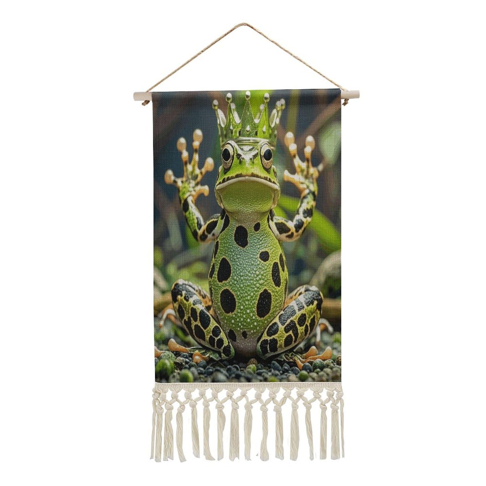 FekiLoot Crown Frog Wall Art Print Decor Art Tapestry with Tassel Cotton Linen Hanging Poster Vintage Aesthetic Wall Art Poster Rustic Wall Art Decor for Home Bedroom Living Room Office