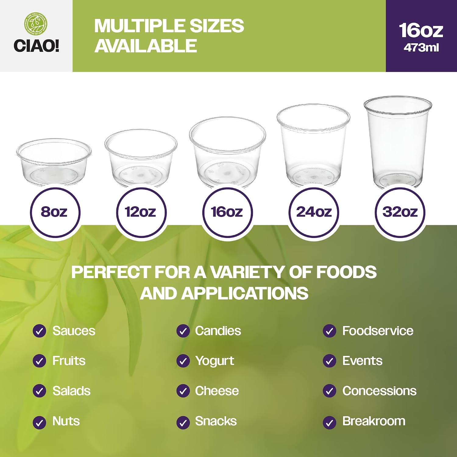 CIAO! 16OZ Polypropylene Clear Deli Container Matching Lids Sold Separately (Case of 500)