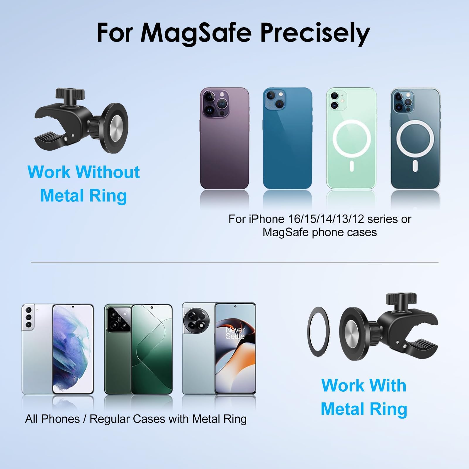 EEEKit Support Téléphone Vélo, Magnétique Moto Porte Téléphone pour iPhone Magsafe et Tous Smartphones, pour Stationnaire Vélo Course Tapis Fitness Équipement