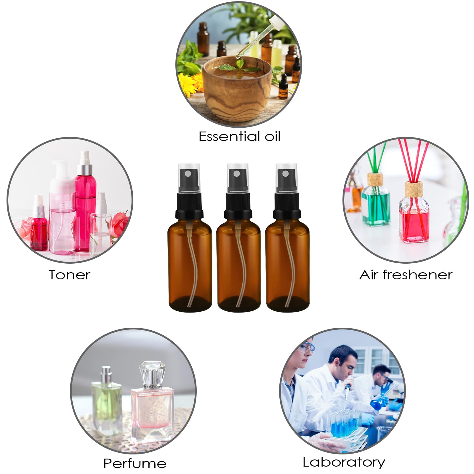3 flaconi spray in vetro marrone, 50 ml, ricaricabili, nebulizzatore portatile, piccola bottiglia spray per famiglia, regali
