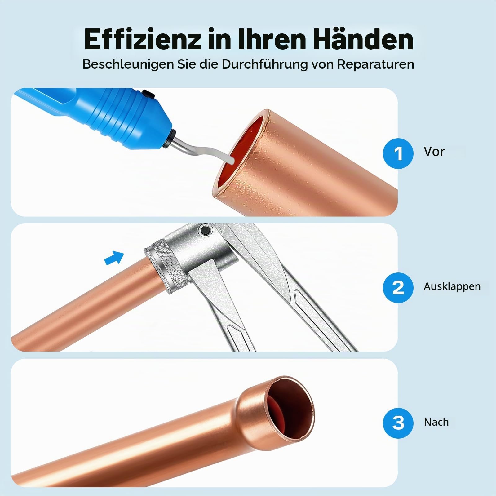 Rohrexpander Aufweitzange Rohraufweiter Satz, Manuelles Rohrweiter 10-28mm Aufweitzange Muffenzange mit Tragetasche & 7 austauschbaren Expanderköpfe ermöglichen für Kupfer-, Aluminium Aufweiten