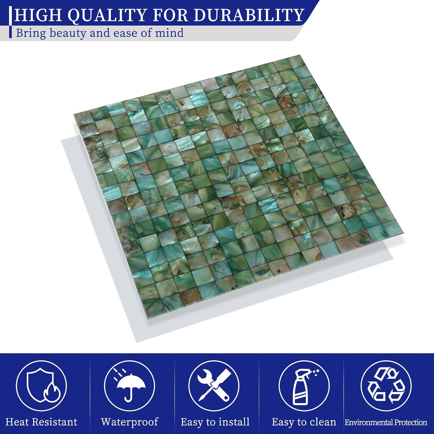MOP Mother of Pearl Peel and Stick Backsplash Tile, Seashell Mosaic Tiles, for Living Room Background Wall and Kitchen 12"x12" Square Green 5 Sheets