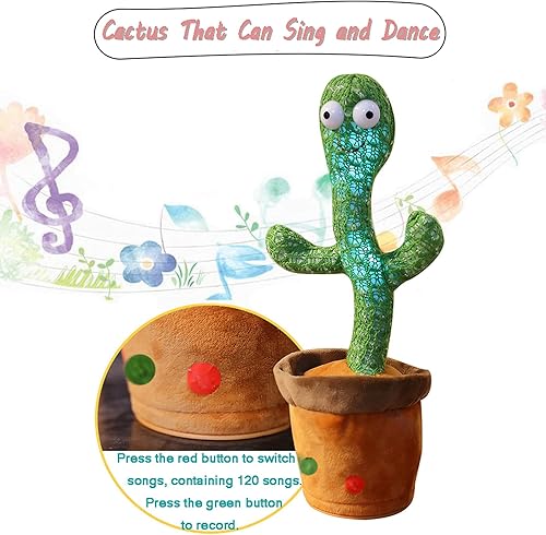 Miniatura 4 de Juguete parlante de cactus bailarín, retuélvete cantando imitando cactus, repite lo que dices, canta, baila, grabación, LED (120 canciones)