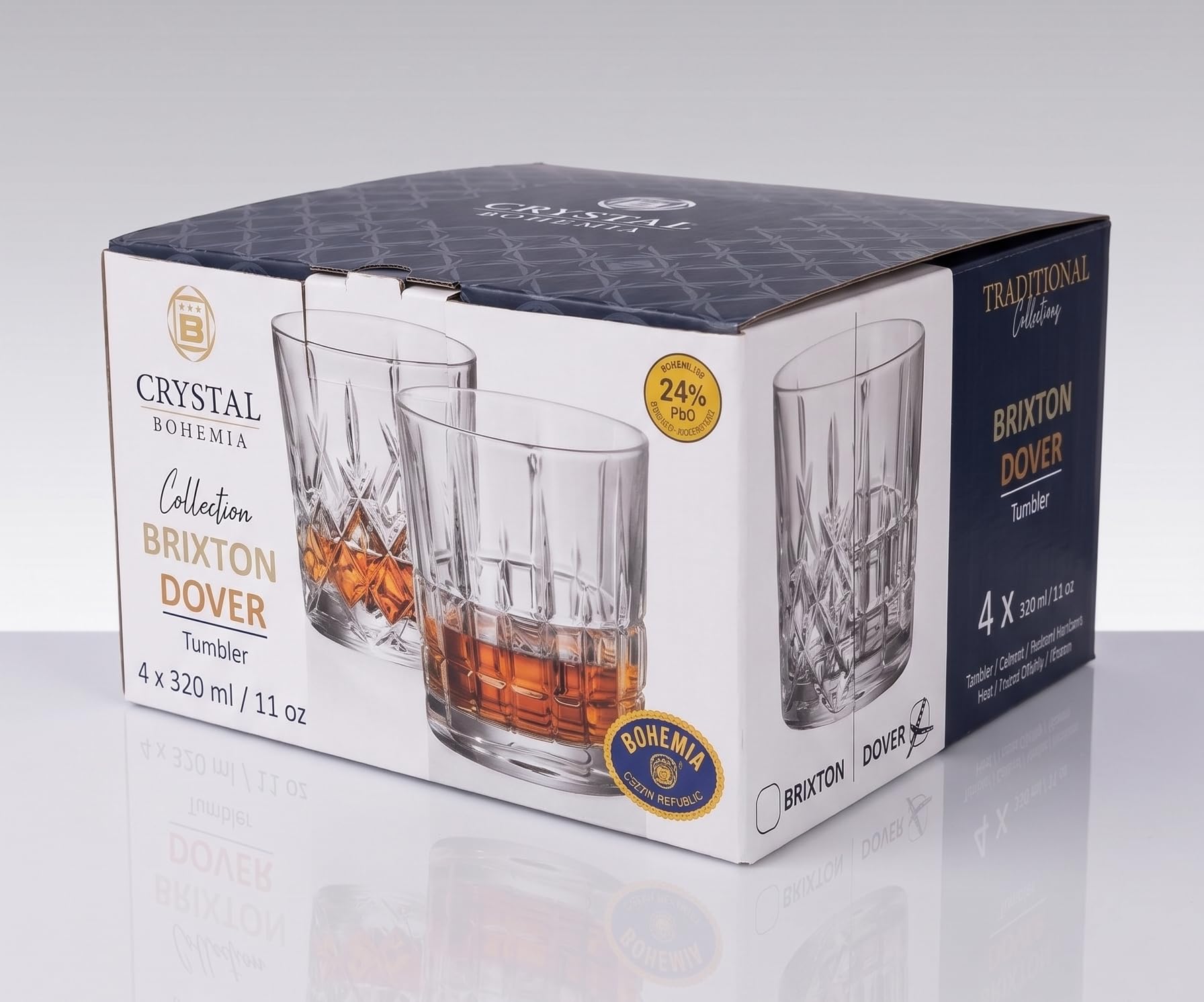 CRYSTAL BOHEMIA Lot de 6 Verres à Whisky en Cristal Sans Plomb de 320 ml – Compatible Lave-Vaisselle