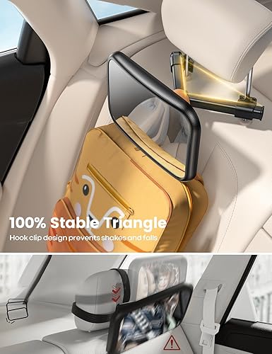 Miniatura 6 de Lamicall Espejo de coche para asiento trasero Clip de gancho triangular más seguro 2025 Espejo de asiento de coche acrílico para orientación
