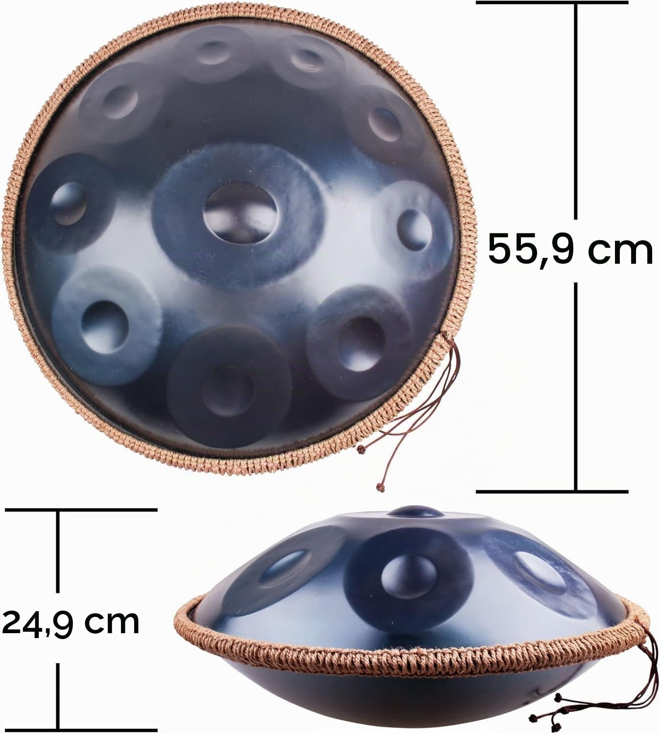 Handpan, Steel Drum, Hand Pan, Tamburo in Acciaio, Blu Profondo | 432HZ 10 Note D Minore 22 Pollici 56cm Handpan Drum per Meditazione e Yoga, Tamburo a Mano con Borsa e Supporto