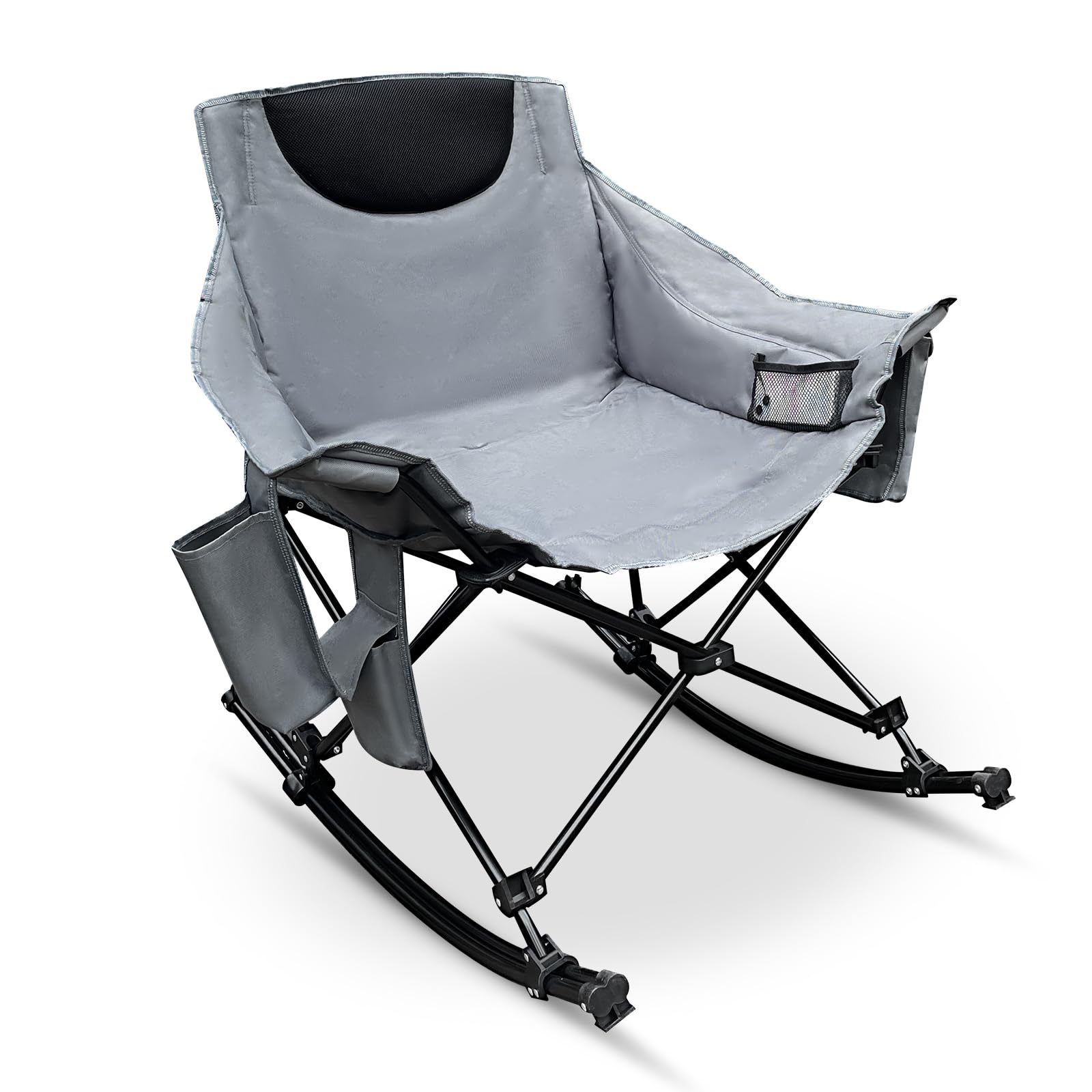 Oversized Rocking Camping Chair, Folding Camp Chairs with Pocket and Carry Bags, Rocking Camping Chairs for Adults with Pillow Cup Holder, Recliner for Outdoor Travel Sports Games