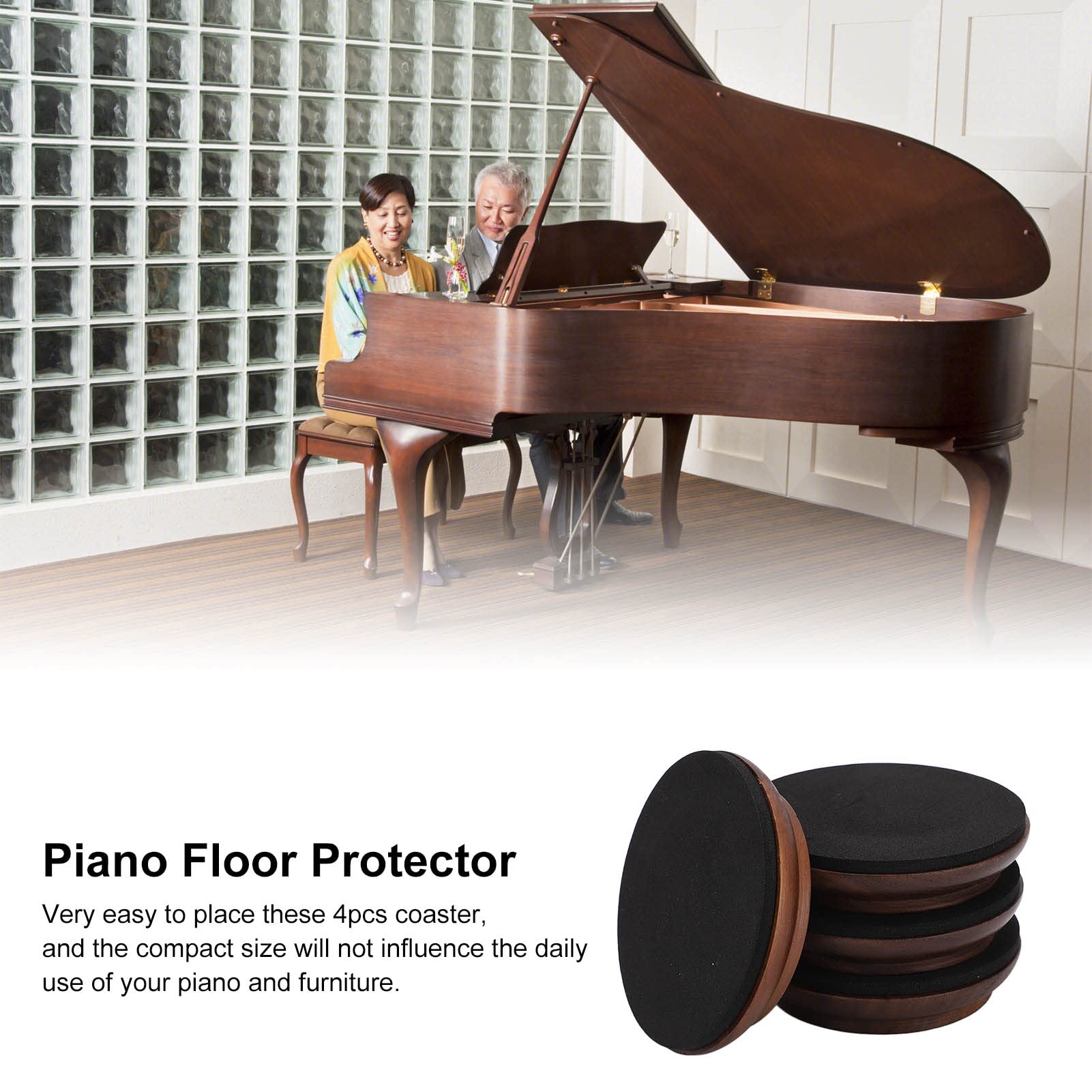 Coupelle pour Roulette de Piano, Patins de Roulette en Noyer Silencieux, Protecteur de Sol Anti-Dérapant pour Piano Droit et Piano à Queue, 4pcs, Bois de Noyer, pour Meubles et Sols