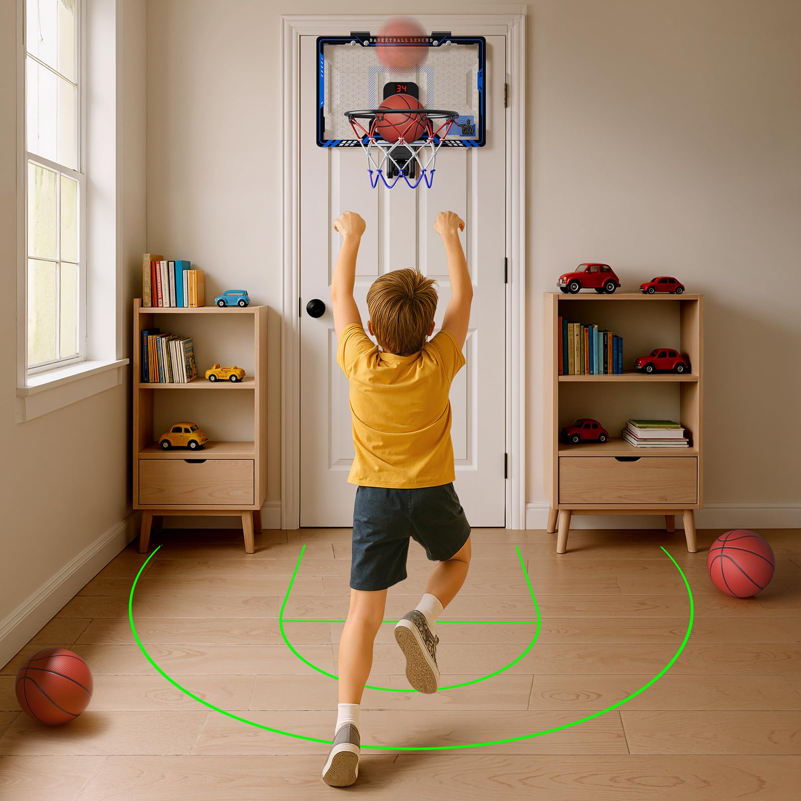 Hot Bee Basketballkorb Kinder Indoor mit Projektion Bewertung, Mini Basketballkorb fürs Zimmer, Basketball Geschenke 8 9 10 11 12 13 Jahre Junge