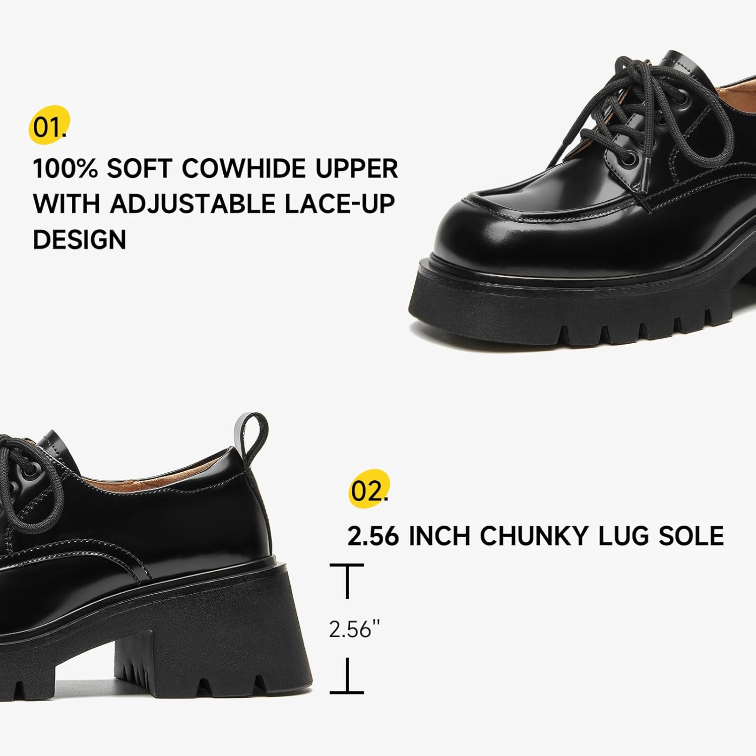 BEAU TODAY Chunky Platform Oxford Shoes for Women - Classic Lace-Up Leather Comfortable Business Lug Sole Work Office Shoes - Image 4