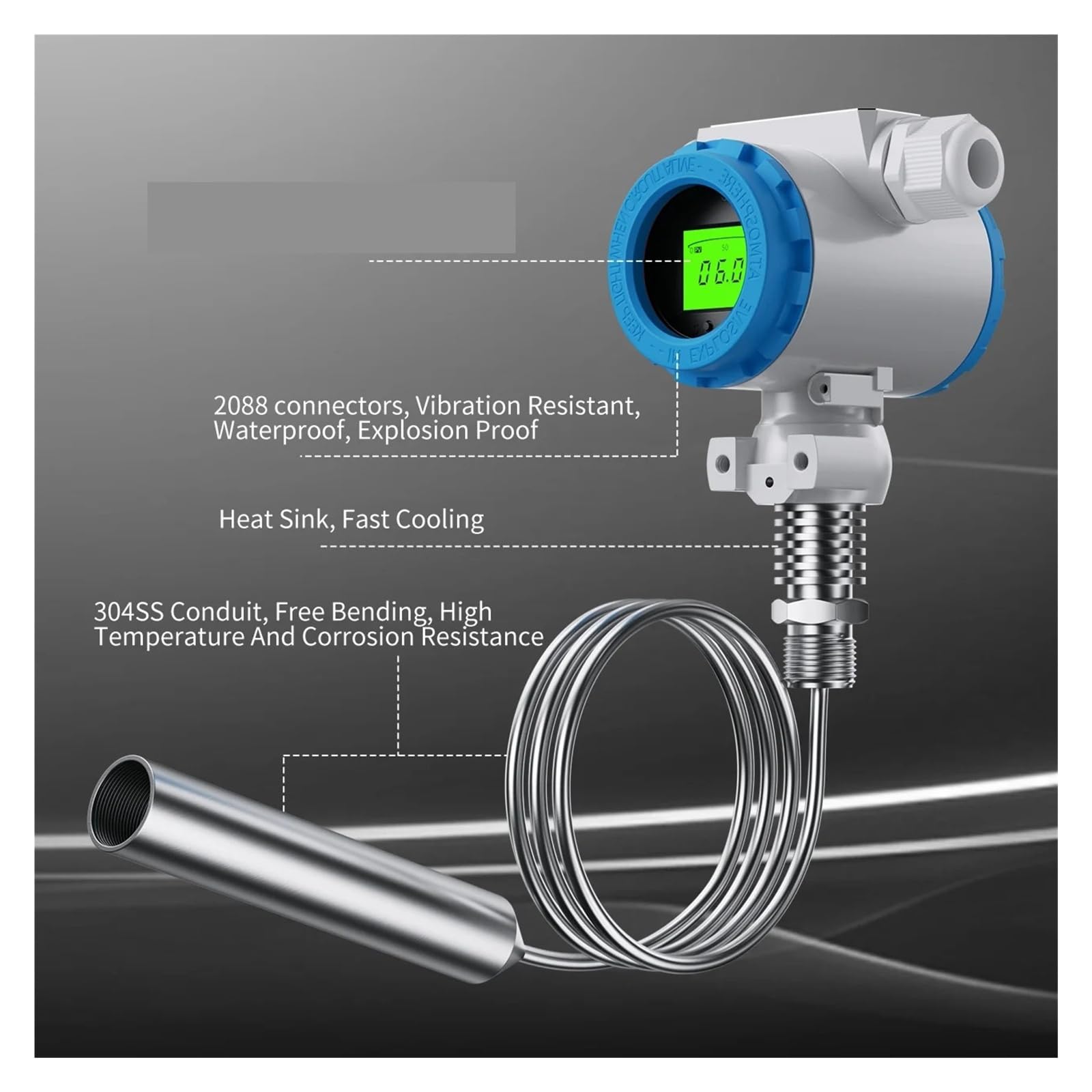 Przetwornik poziomu cieczy w cylindrze do zbierania gazu, wysoka temperatura, 4-20 mA, DC24 V, czujnik poziomu wody Solidna ochrona(2m range 5m cable,RS485)