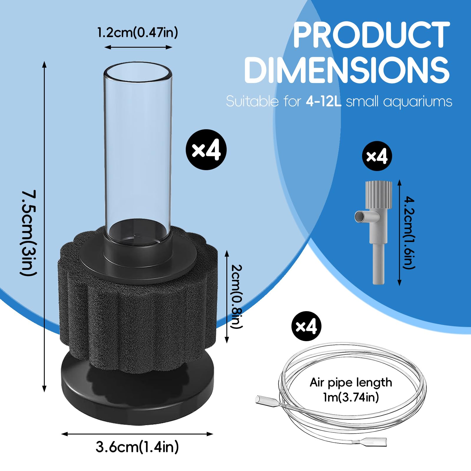 Mini-Bio-Schwammfilter Fürs Aquarium – 4 Stück Set Mit Schlauch & Steuerventil, Ideal Für Garnelen & Kleine Becken