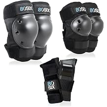 80SIX Certified Knee Pads Elbow Pads Wrist Guards for Kids, Teens & Adults, 6 in 1 Protective Gear Set for Roller Skates, Skateboard, Bike, Scooter, Inline Skates BMX Multi-Sport