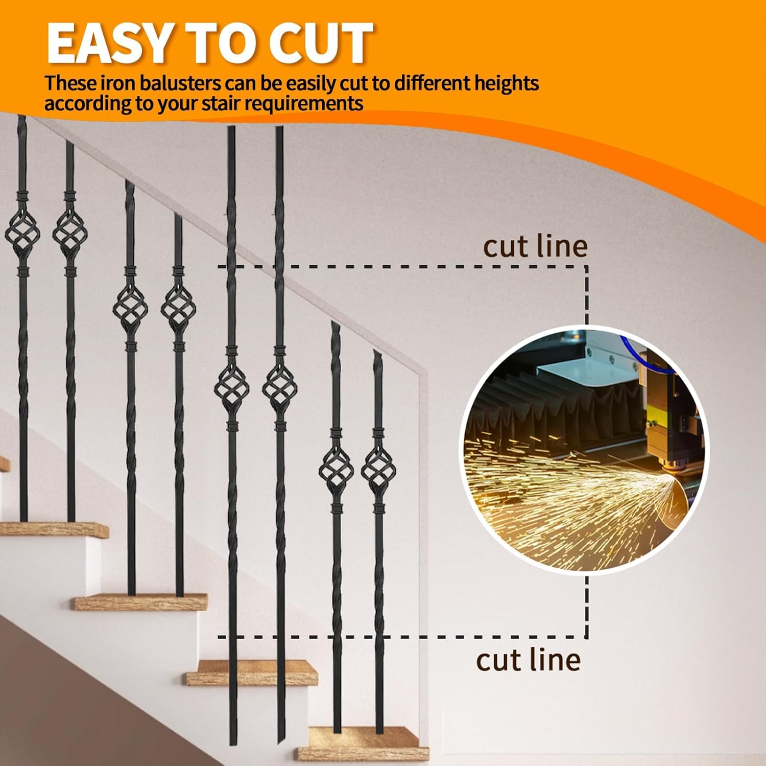 20 Pack Iron Balusters for Staircase Interior, Stair Balusters 44" Black Double Twist Iron Metal Balusters Stair Spindles for Staircase Decks Balusters Satin Railing Indoor Outdoor