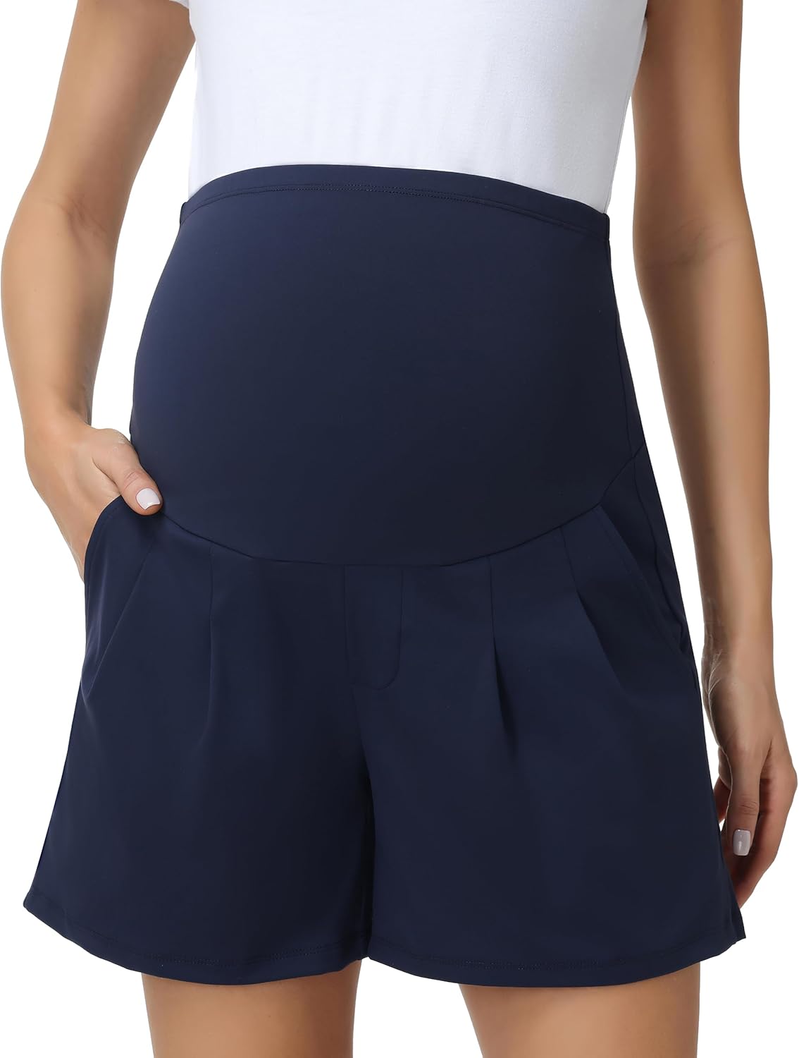 Foucome Women's Maternity Shorts Wide Leg Pleated Pregnancy Dressy Work Shorts with Pockets