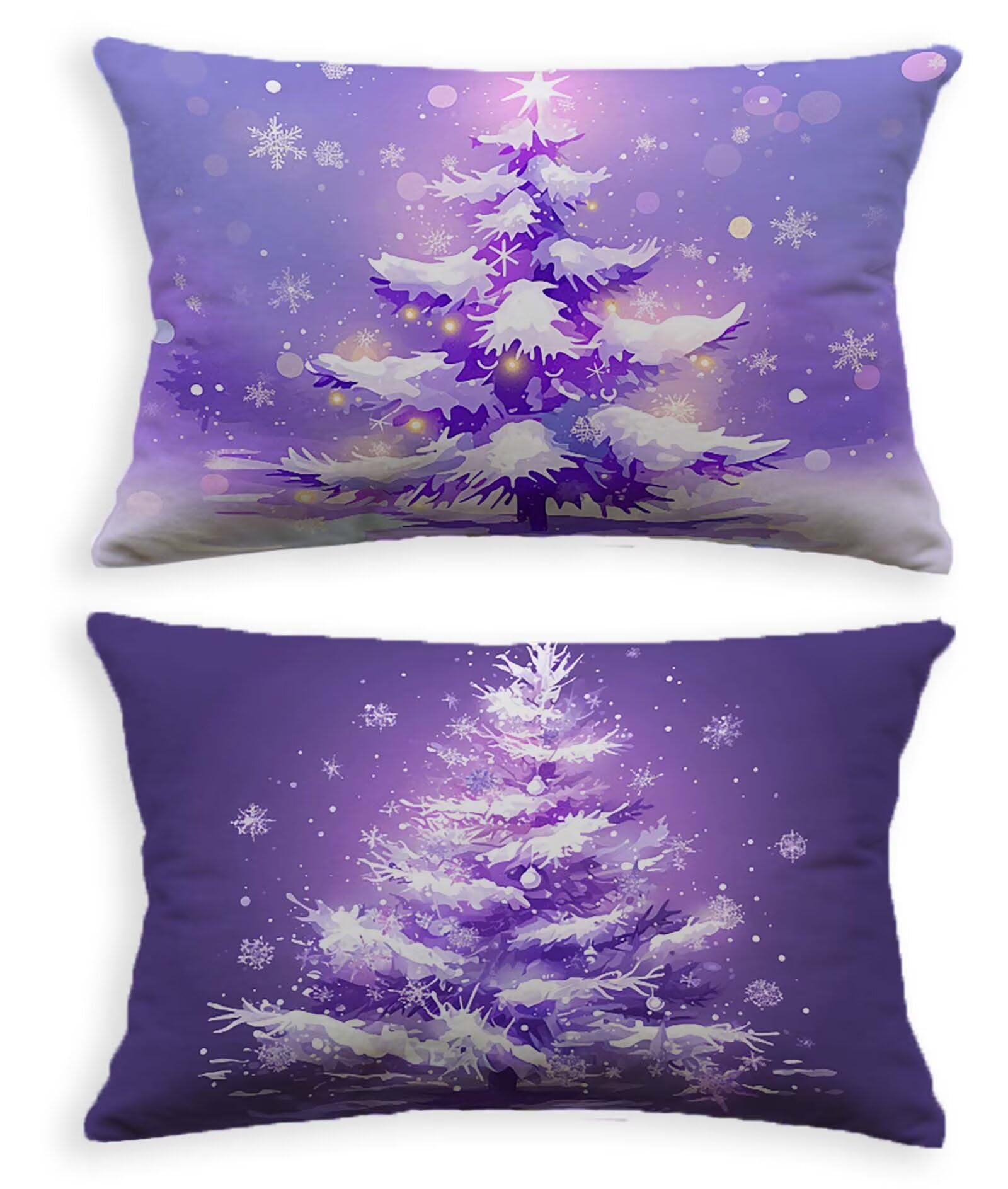 Housse de Coussin Noël Violette 40x70 cm en Velours pour Décoration de Canapé - Lot de 2