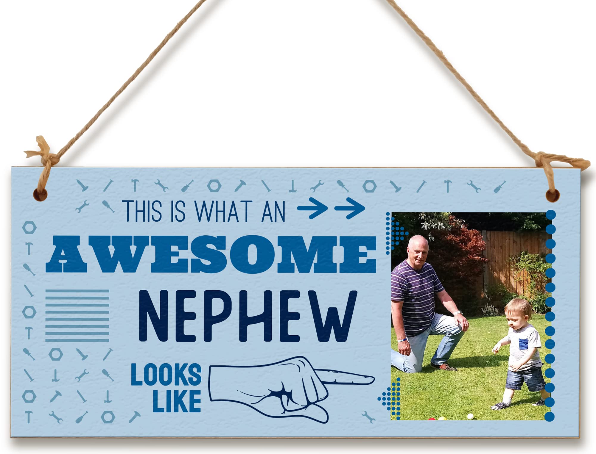 The Plum Penguin Multicolour Personalised Wooden Plaque With Photo Awesome Nephew Looks Like Gift For Daddy Grandad Door Sign Hanging Man Cave Shed