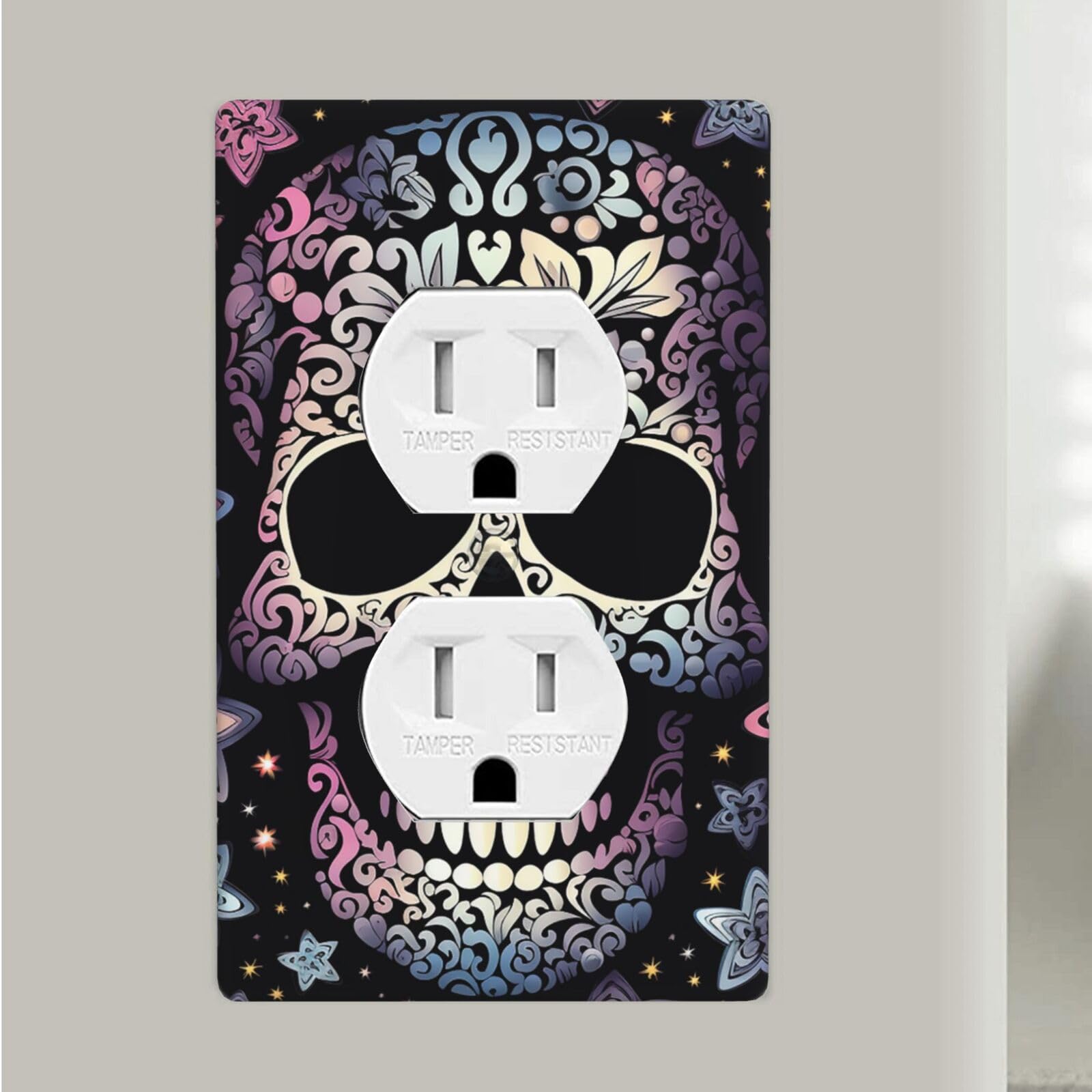 Cool Skull Duplex Receptacle Outlet Covers, 1-Gang Standard Size Wall Plates Unbreakable Polycarbonate Electrical Switchplate Cover Faceplate For Bathroom Kitchen Decor