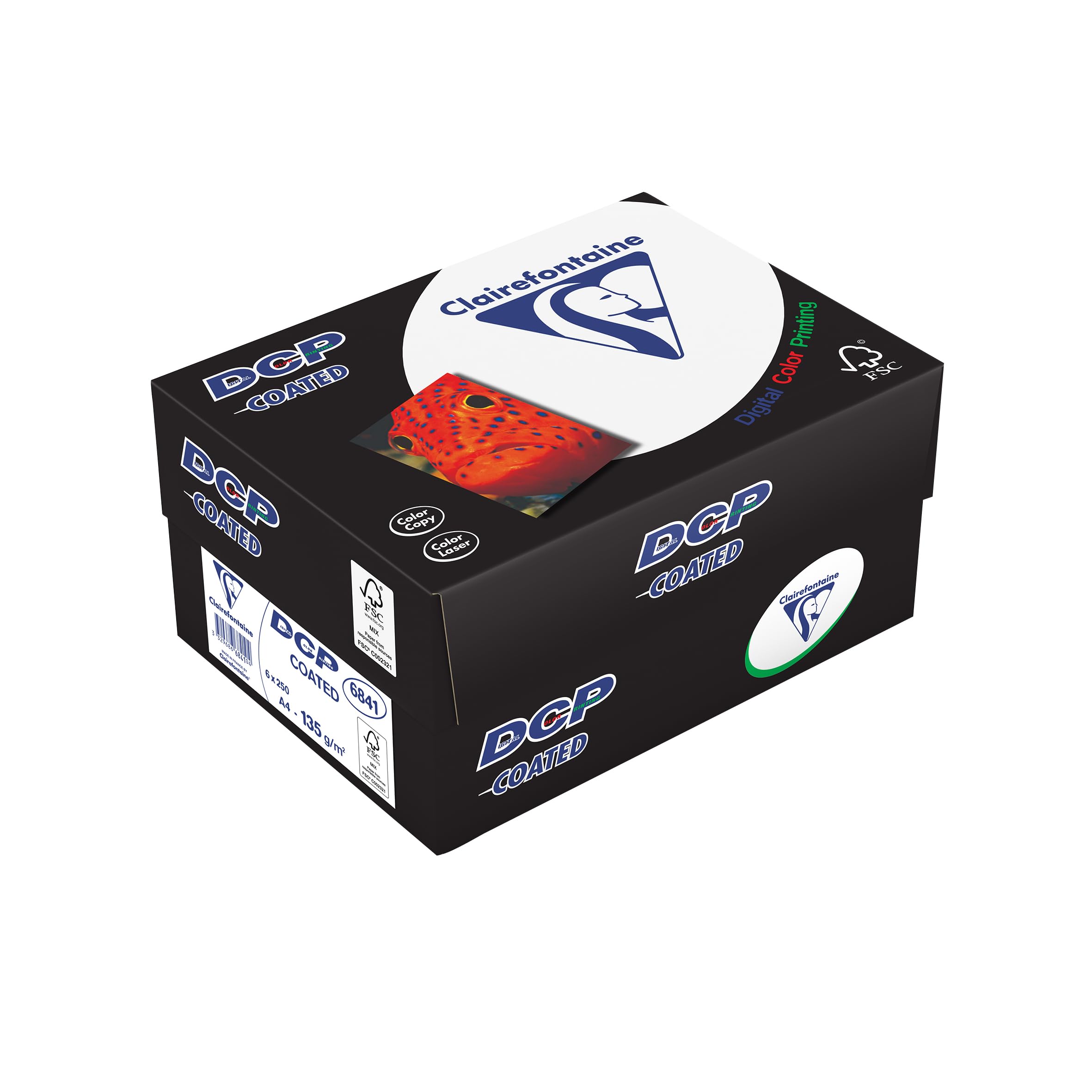 Clairefontaine 6841C - Karton mit 6 Ries Druckerpapier / Kopierpapier DCP Coated, DIN A4, 135g, 250 Blatt x 6, beidseitig glänzend, Weiß, 1 Karton