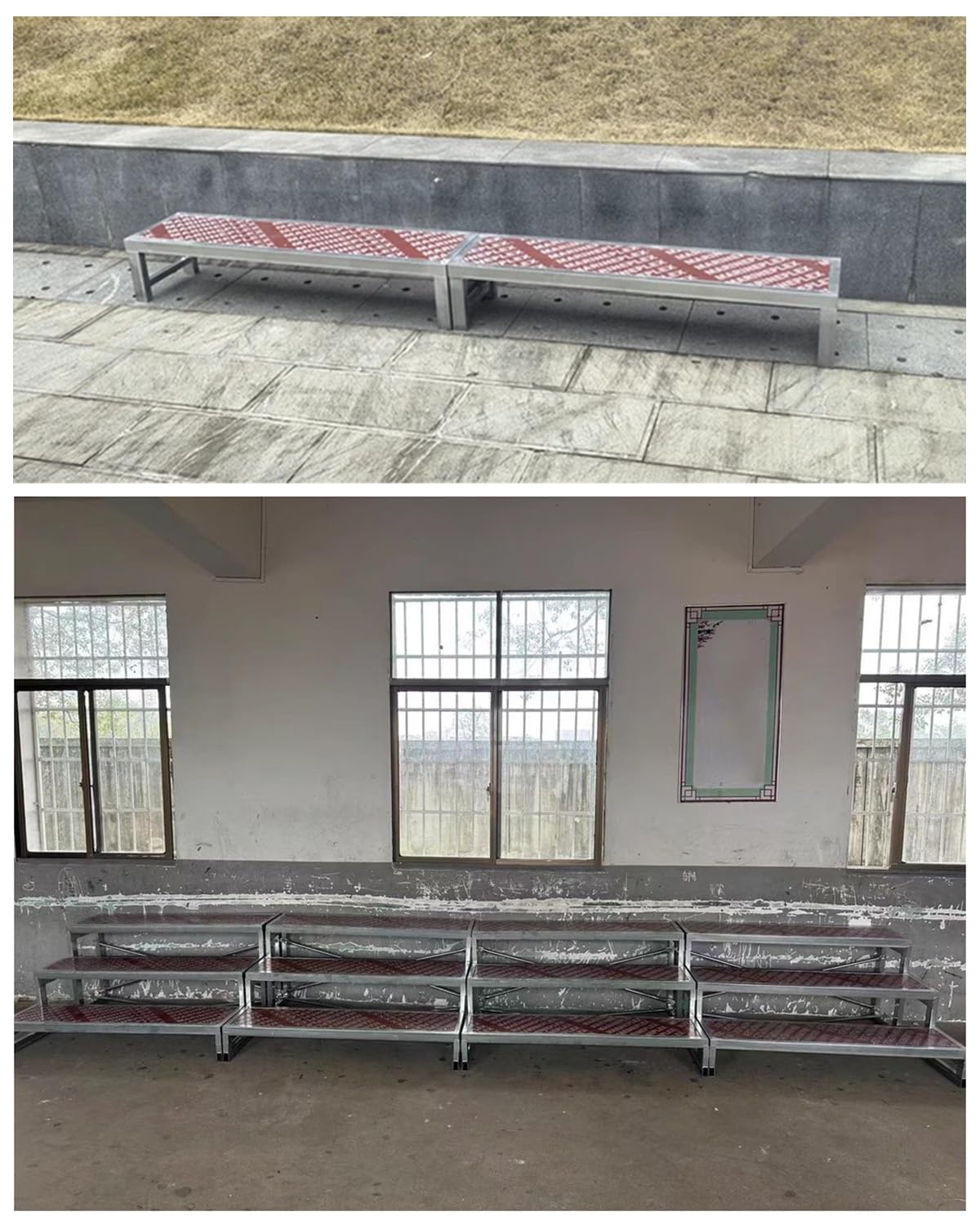 Elevadores de paso de coro de 50 pulgadas de largo, madera contrachapada y acero para conferencias de canto, peldaños rectos (128 x 60 x 40 cm)