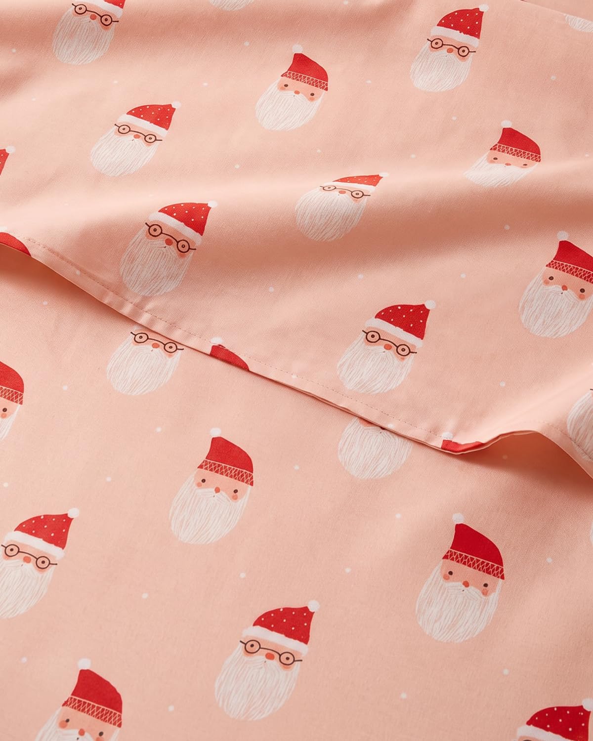 Christmas Sheet Set, Blush Santas, Holiday Xmas Bedding Set - Split King