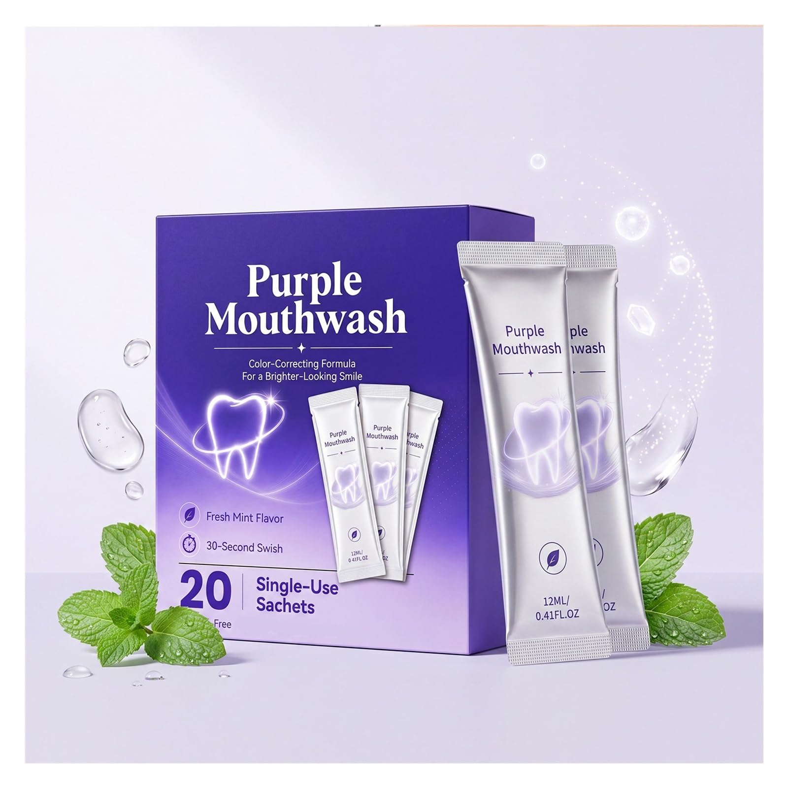 Purple Mint Mundwasser 240 ml (20 Tabletten) | Schnelle Mundreinigung(2pcs)