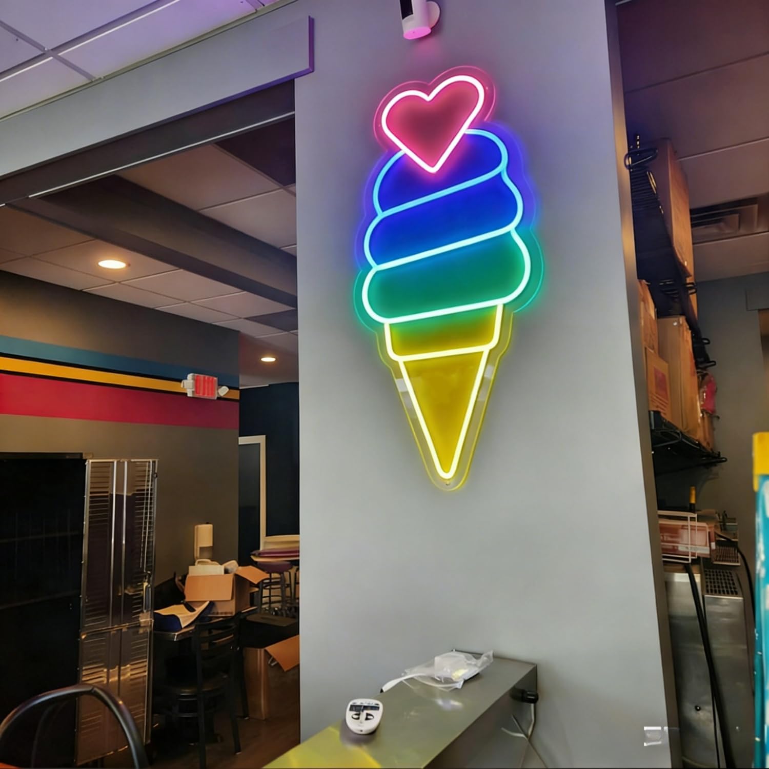 Ice Cream Neon Sign, Dimmable LED Neon Light for Ice Cream Shop, Snack Bar, Coffee Store Window Wall Decor, Business Art Decoration for Bedroom Party Background Display USB Powered