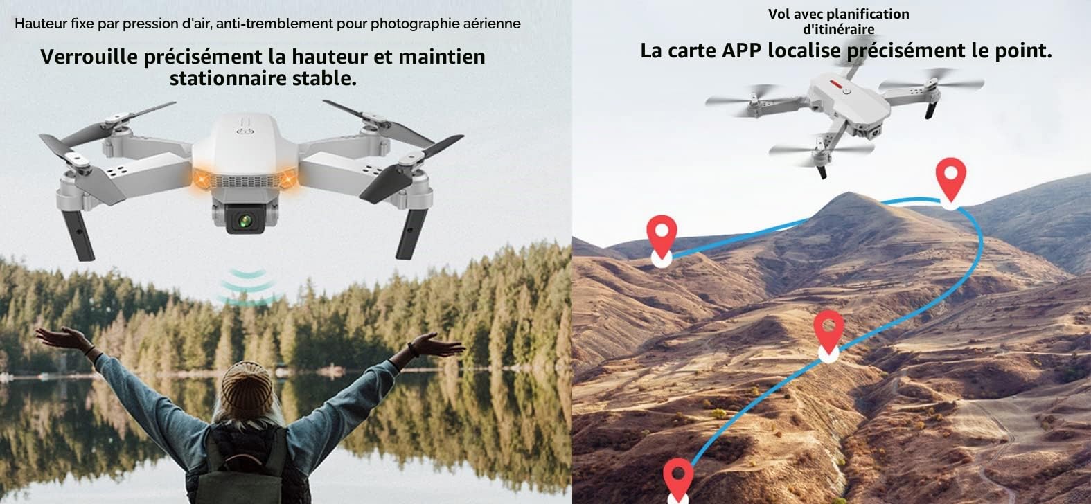 Drone avec Caméra 1080P,Drone Enfant avec Deux Caméras,Drones Radiocommandés FPV,Contrôle en Un Clic,Mode sans Tête,Maintien en Hauteur,18-22 Minutes de Vol,Cadeau pour Enfants et Adultes
