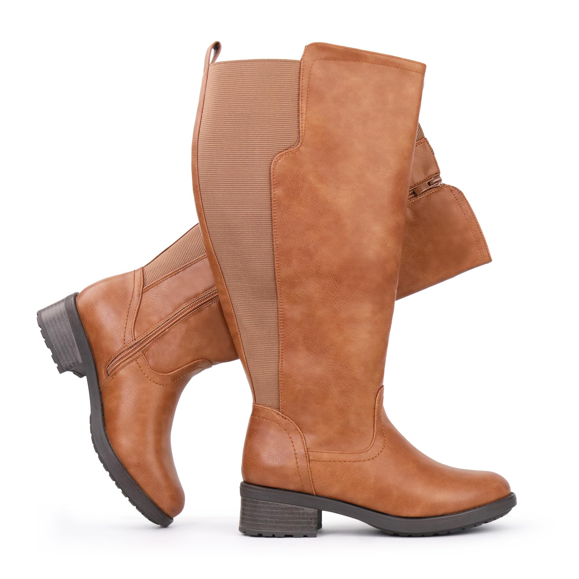 Chicblooms Women's Extra Wide Calf Knee High Boots with Side Zipper and Stretch Panel