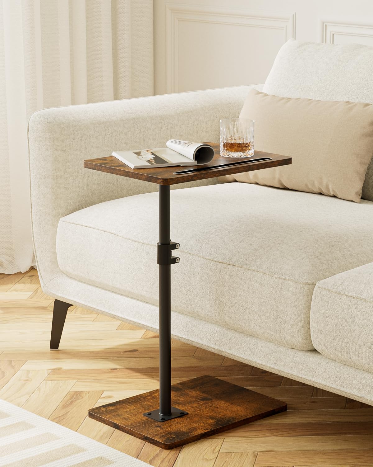 HEYZOEY Table d'appoint en Forme de C réglable en Hauteur - Table Basse rotative à 360° - Petite - 40 x 30 x (45-81) cm - en Bois - pour Chambre à Coucher, Salon, Bureau - Marron Rustique