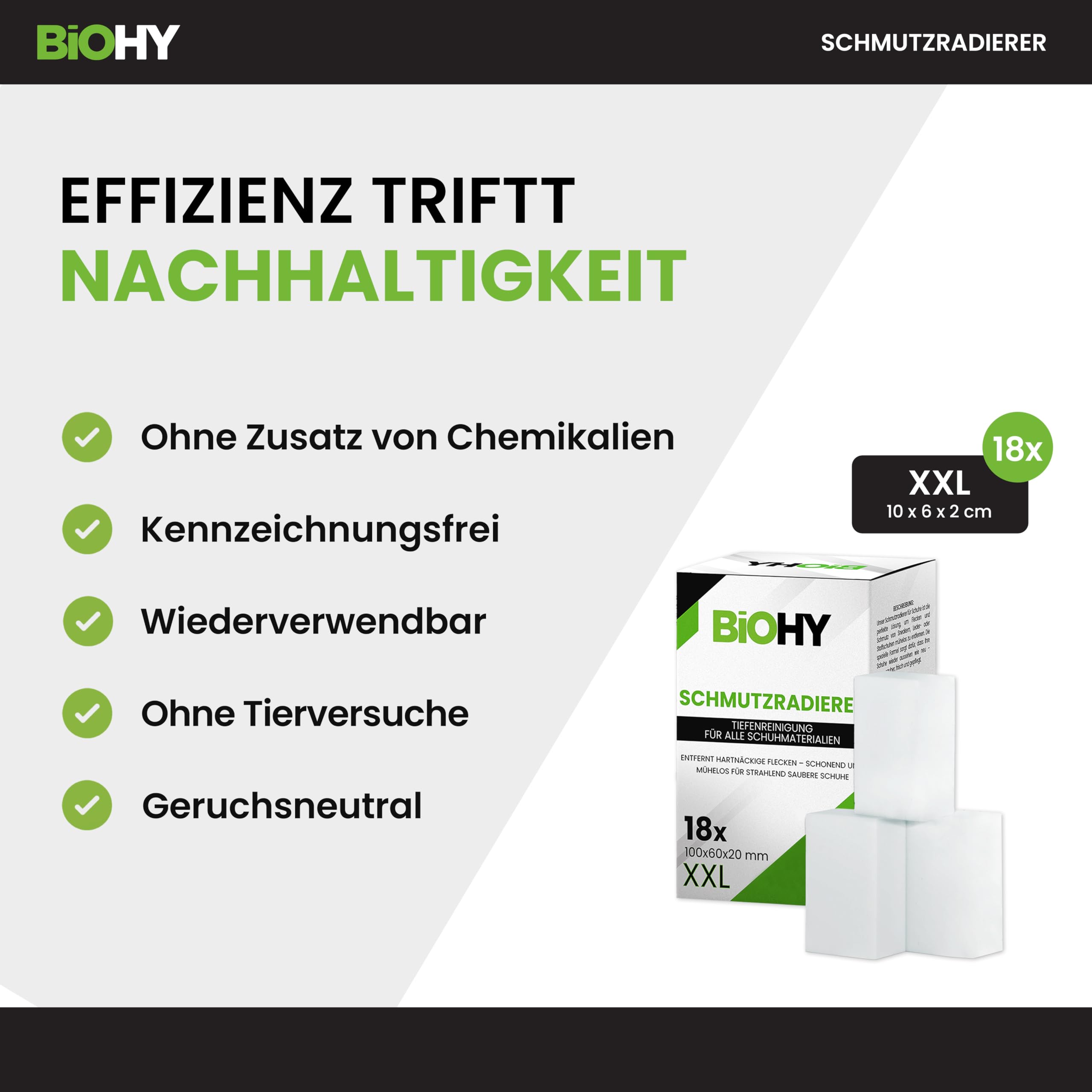 BiOHY Schmutzradierer Schwamm (6 x 18 Stück) | Zauberschwämme für Küche, Bad, Glas, Wände, Schuhe & Auto | Reinigungsschwämme für hartnäckige Flecken | Ohne Chemie